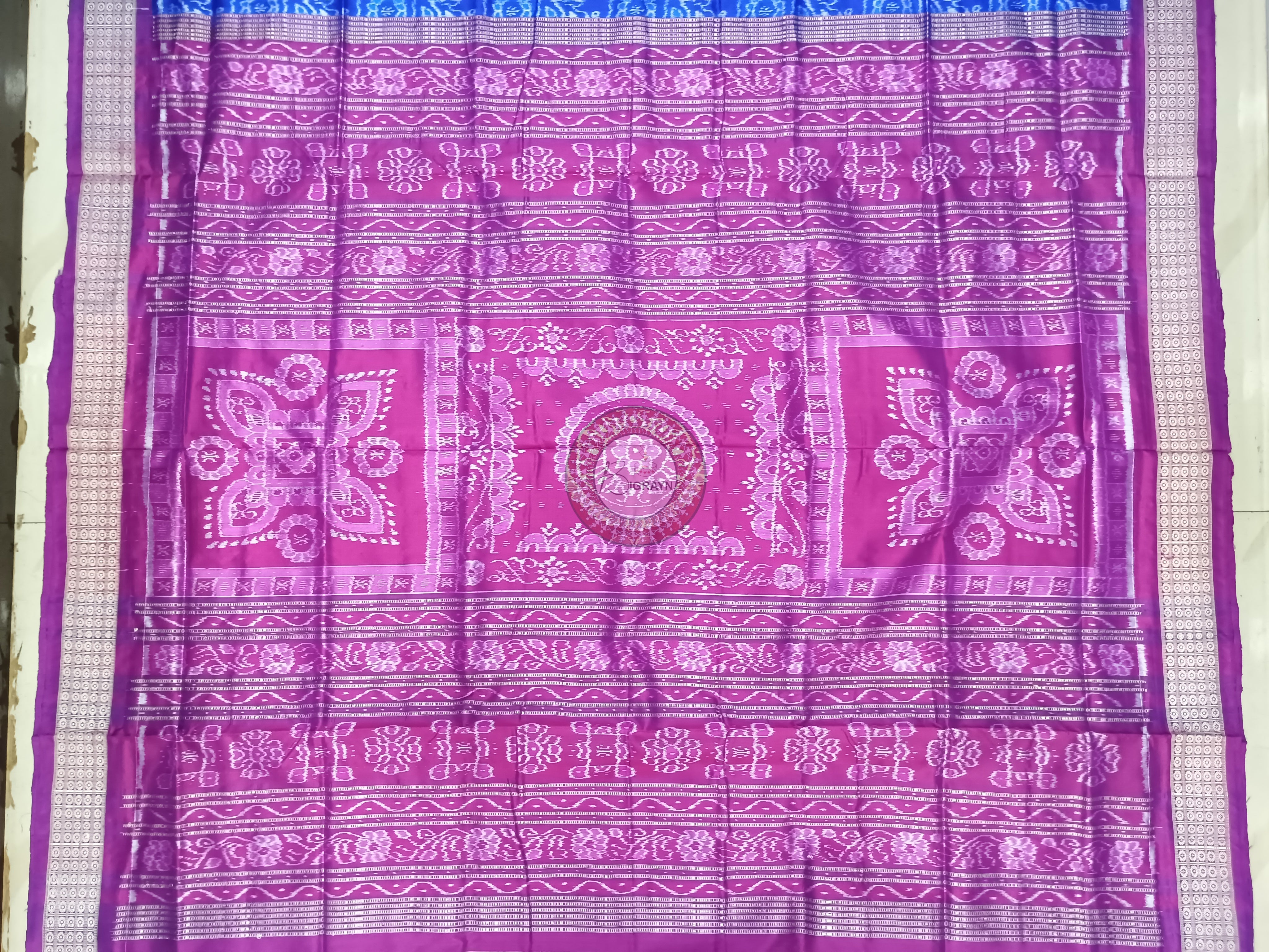 Blue Purple Animal Bandha Sambalpuri Silk Saree