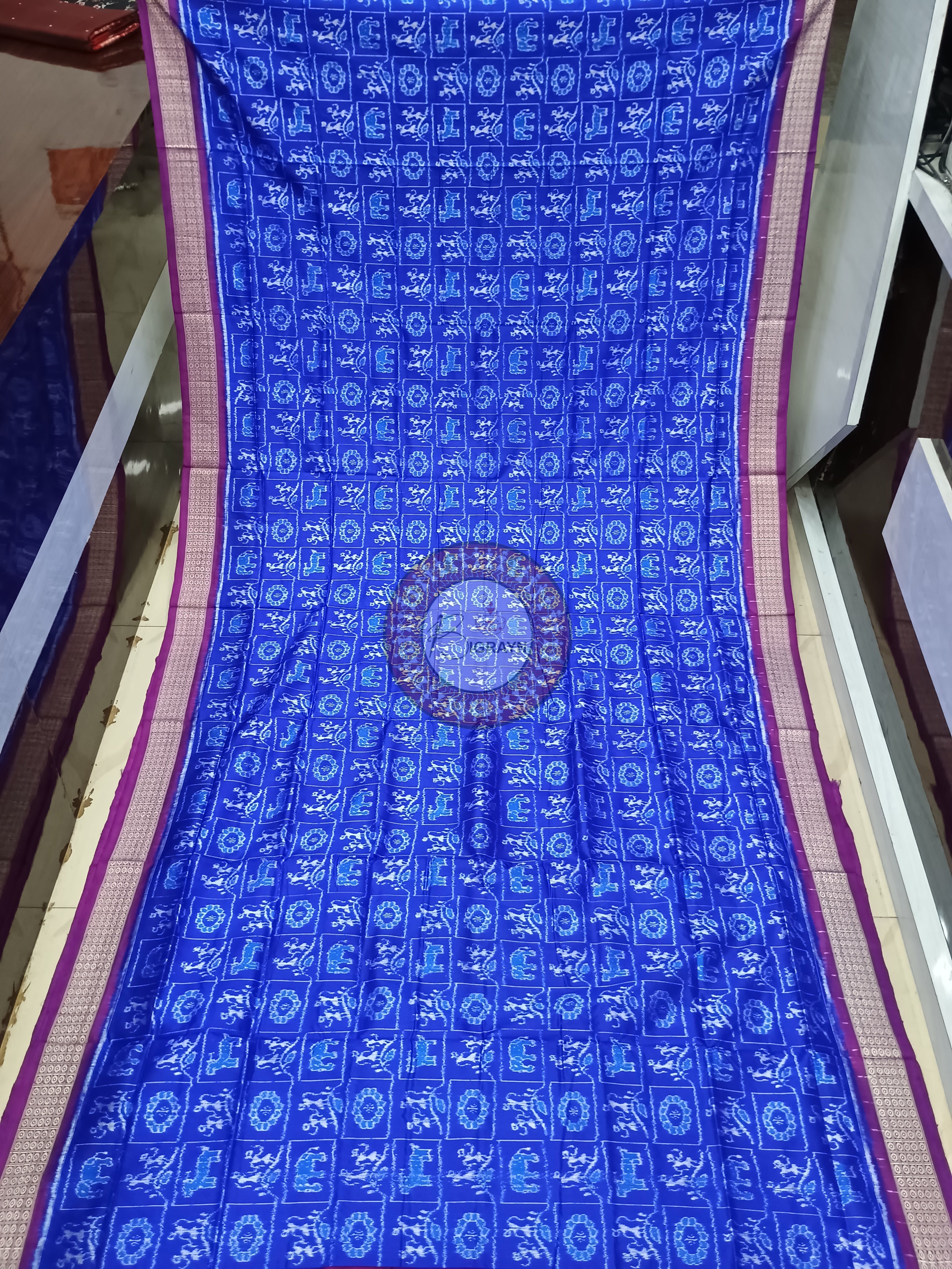 Blue Purple Animal Bandha Sambalpuri Silk Saree