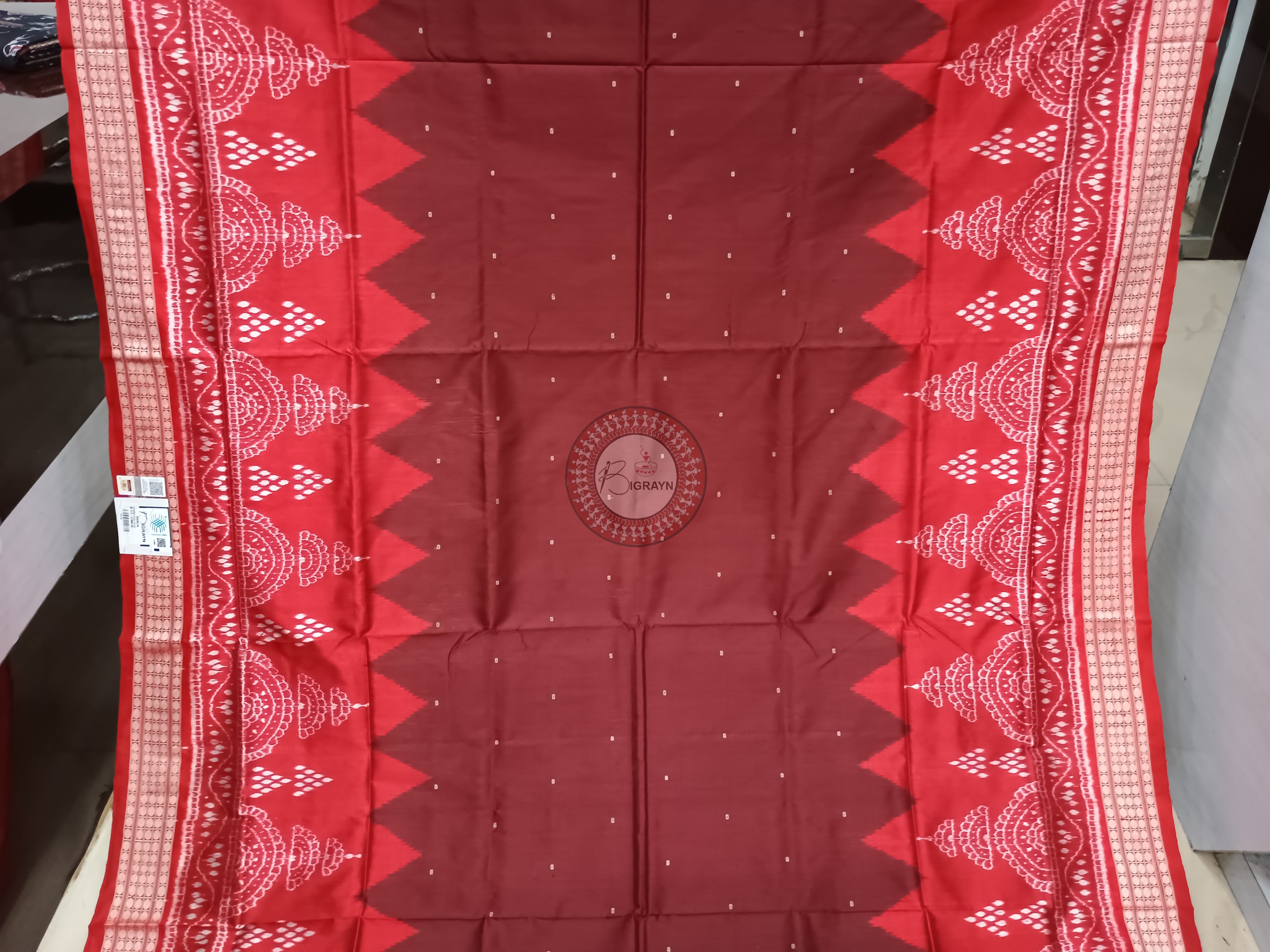 Maroon Red Scot Chita Design Sambalpuri Silk Saree