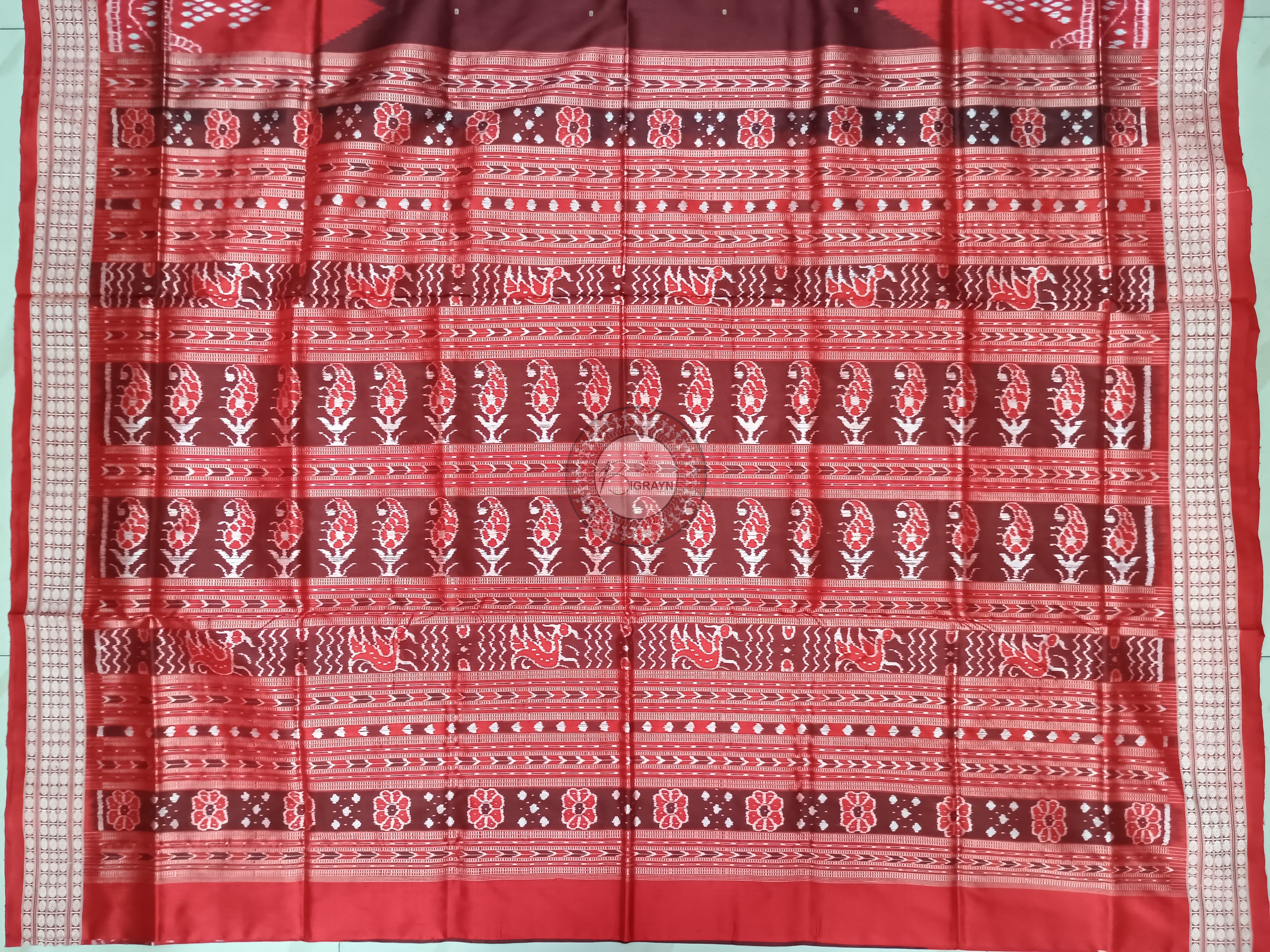 Maroon Red Scot Chita Design Sambalpuri Silk Saree