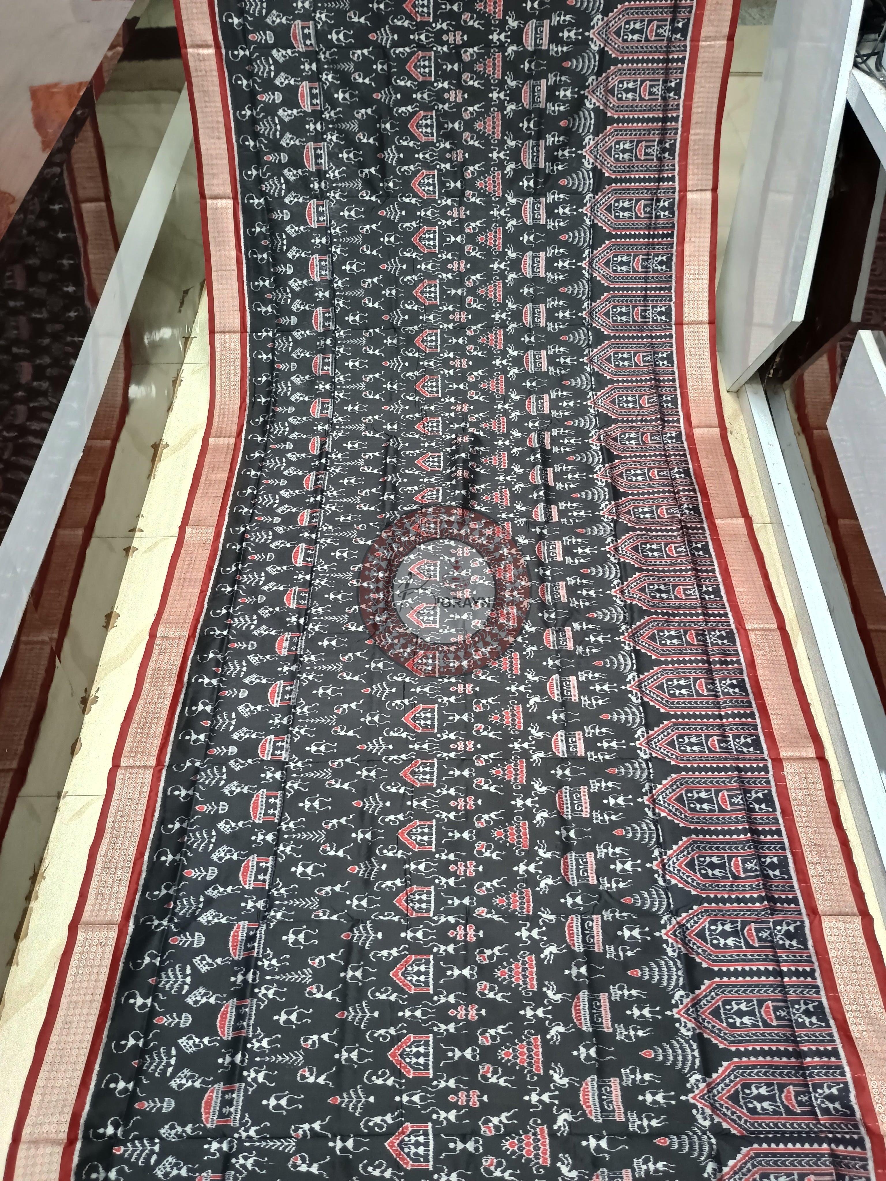 Black Maroon Tribal And House Sambalpuri Silk Saree