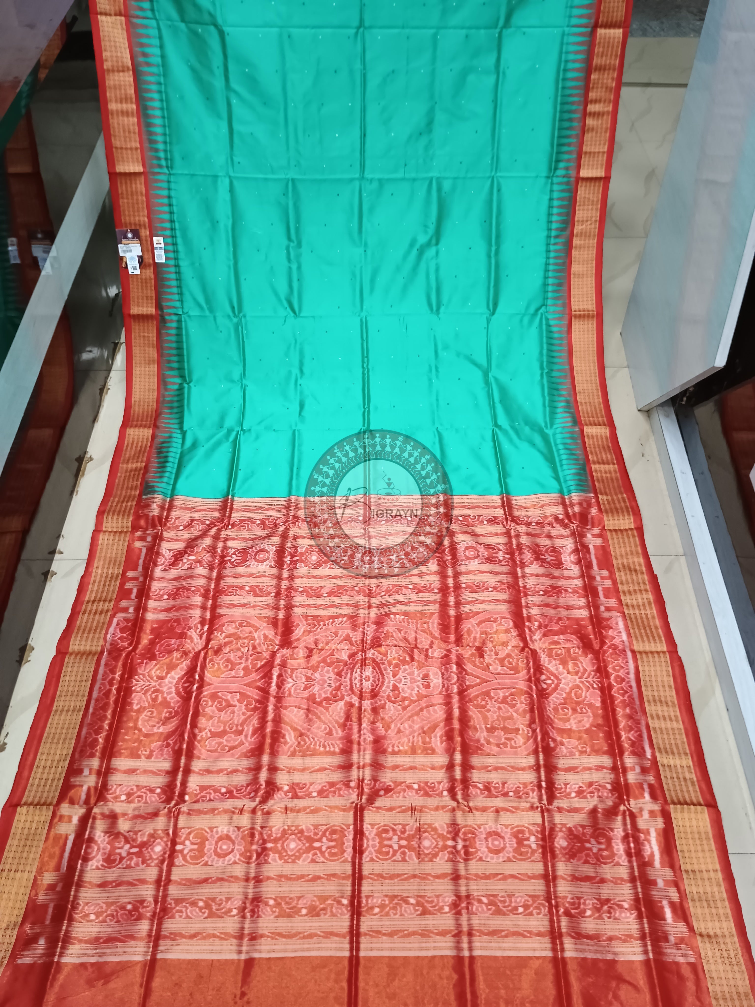 "Odisha Handloom Tissue Silk Saree with shimmering texture, elegant zari border, and lightweight drape, handcrafted by artisans"