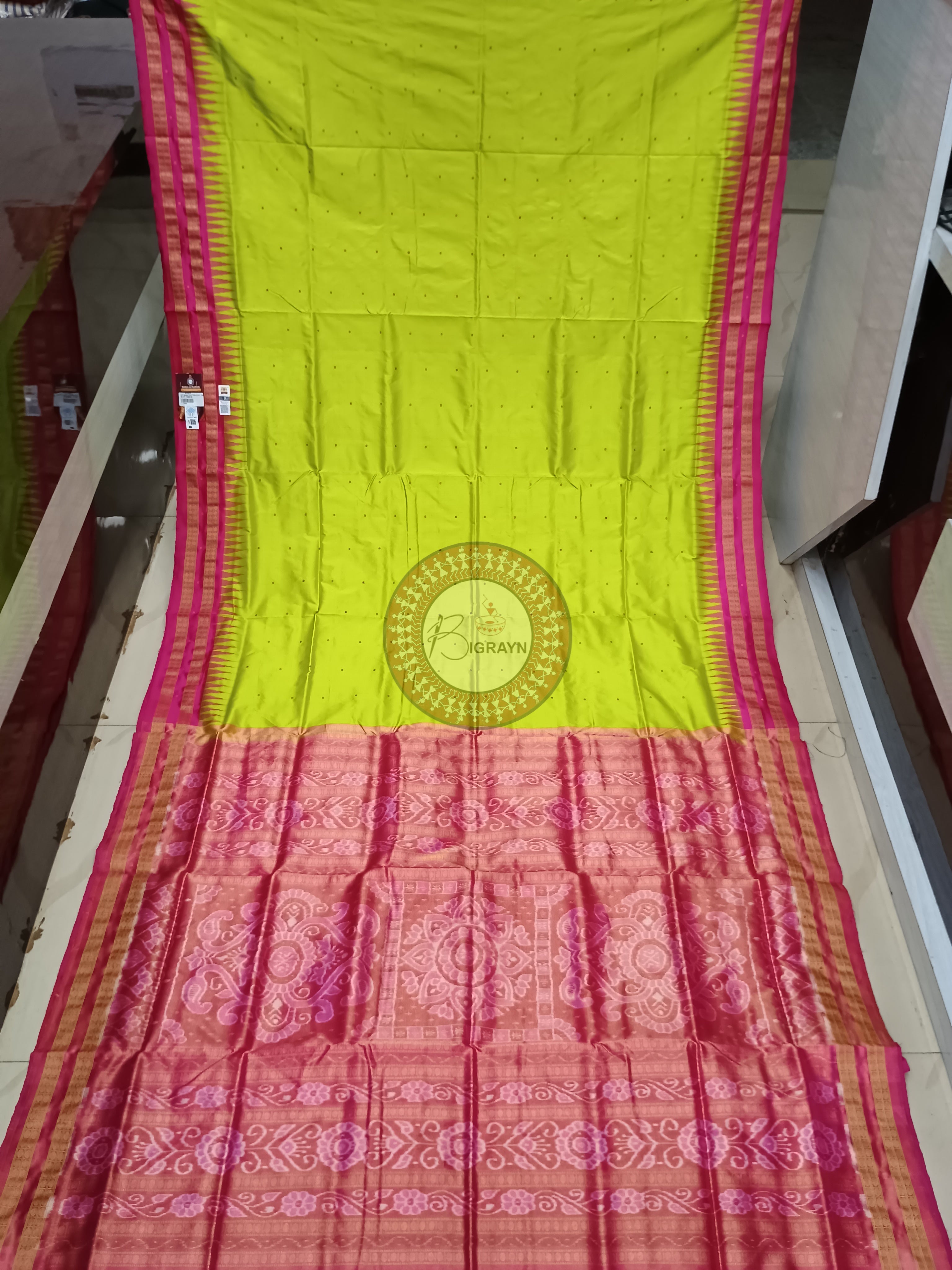 "Odisha Handloom Tissue Silk Saree with shimmering texture, elegant zari border, and lightweight drape, handcrafted by artisans"