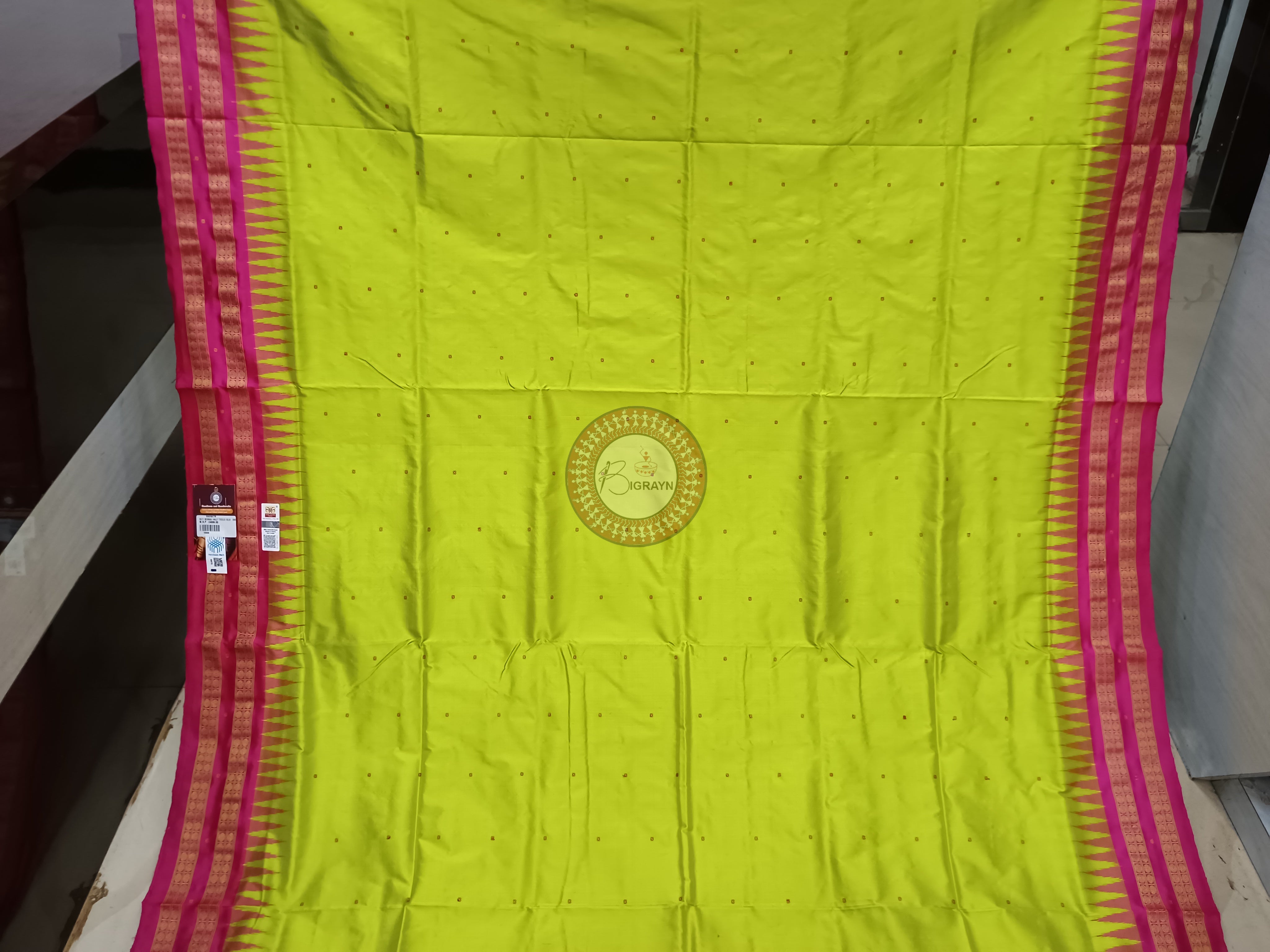 "Odisha Handloom Tissue Silk Saree with shimmering texture, elegant zari border, and lightweight drape, handcrafted by artisans"