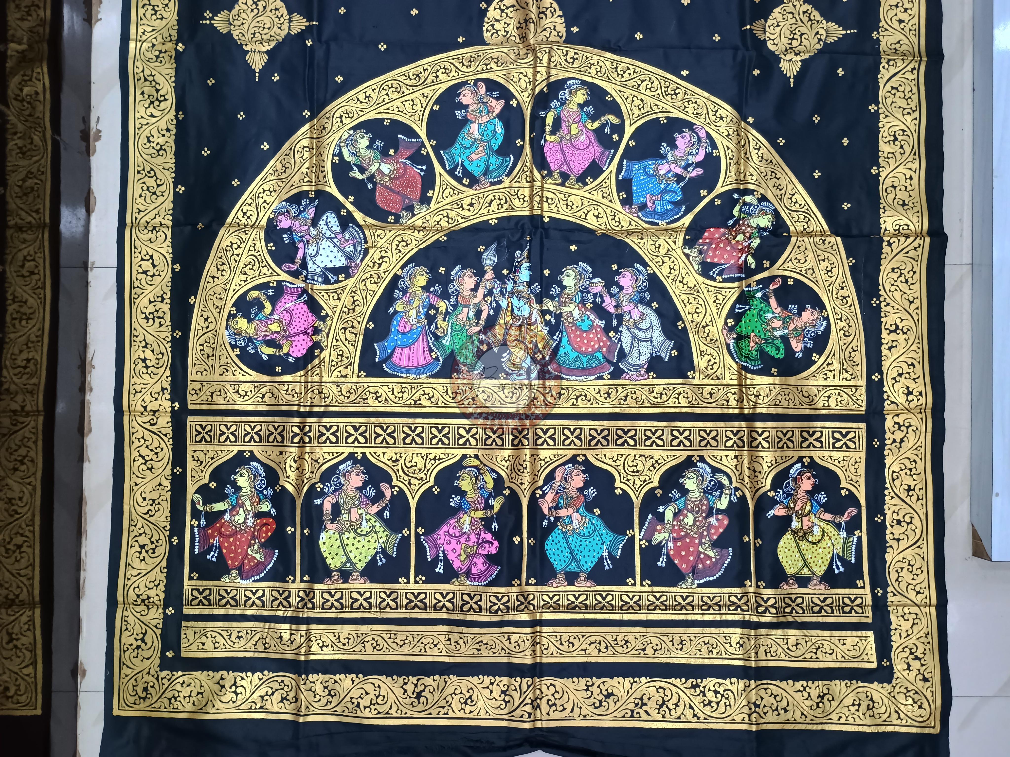 Black Ardha Chandra Theme Pattachitra Sambalpuri Silk Saree