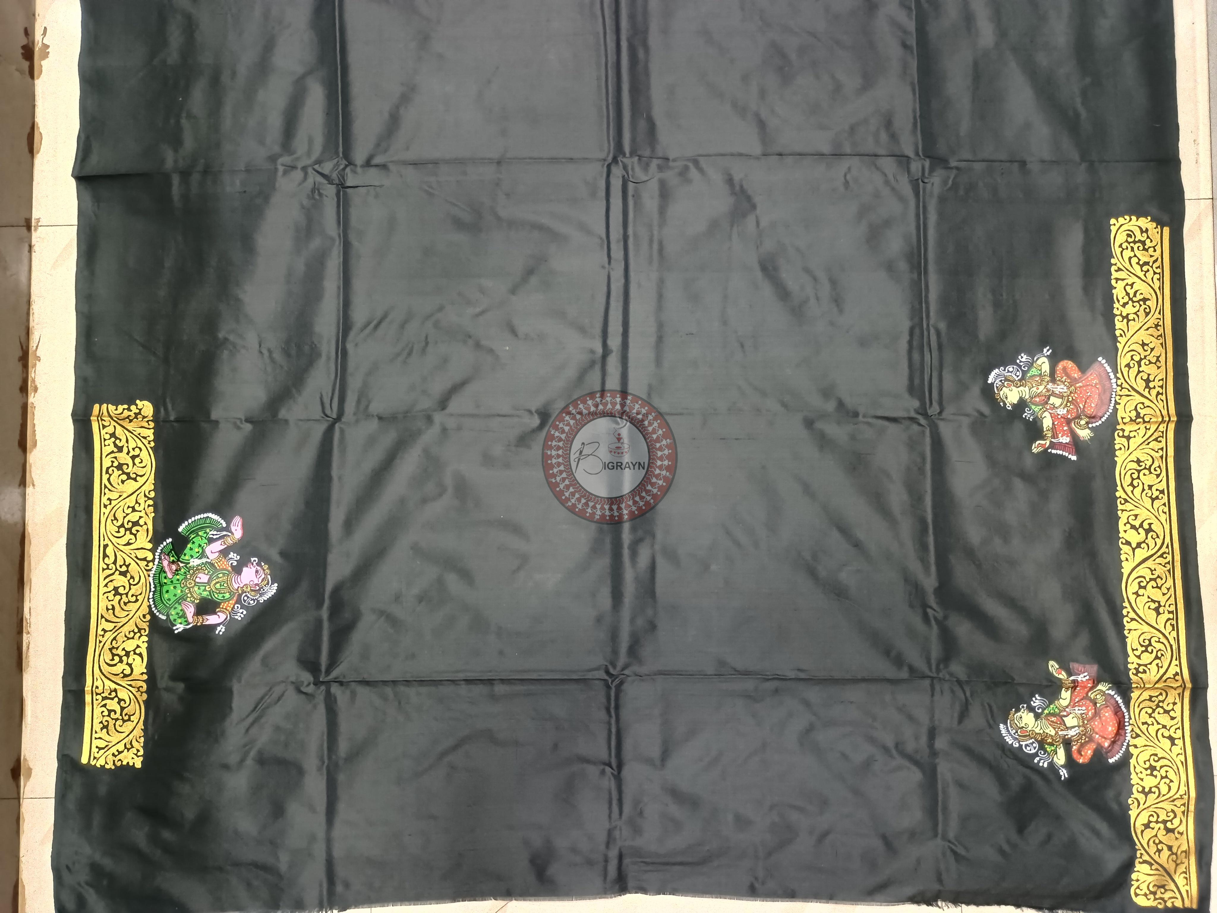 Black Ardha Chandra Theme Pattachitra Sambalpuri Silk Saree