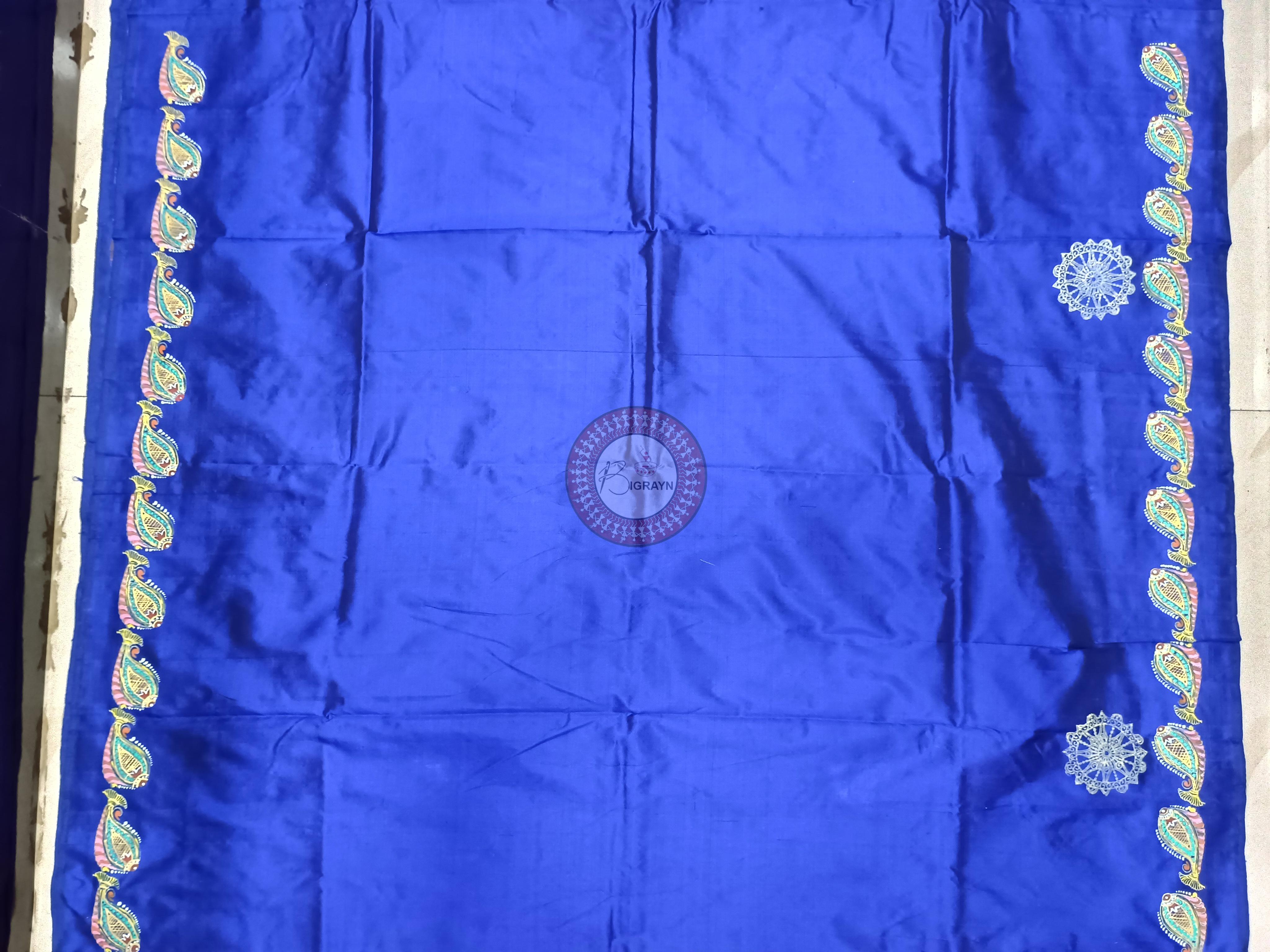 Blue Half Konark And Dancer Theme Pattachitra Sambalpuri Silk Saree