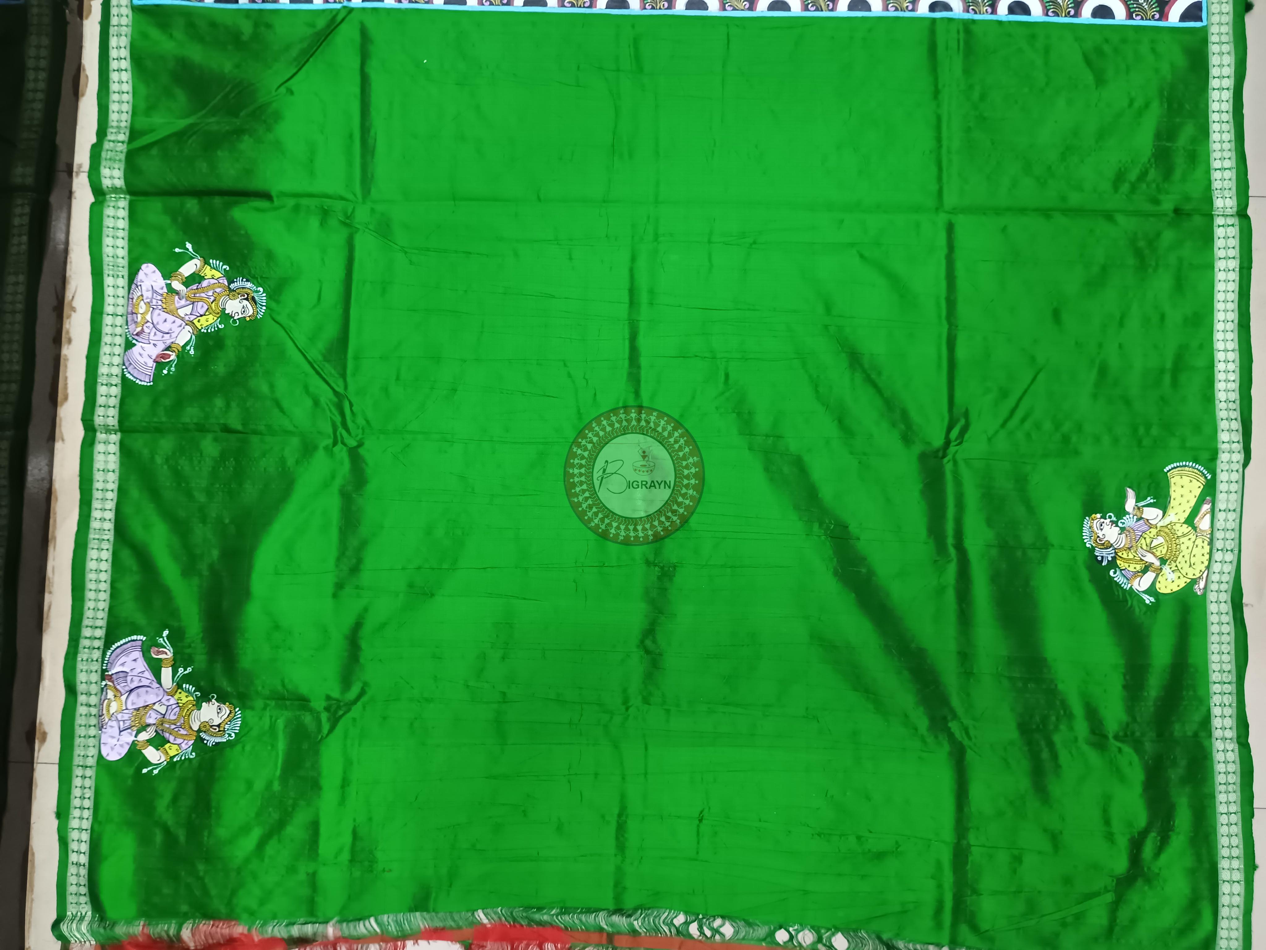 Red Green Dash Avatar Pattachitra Sambalpuri Silk Saree