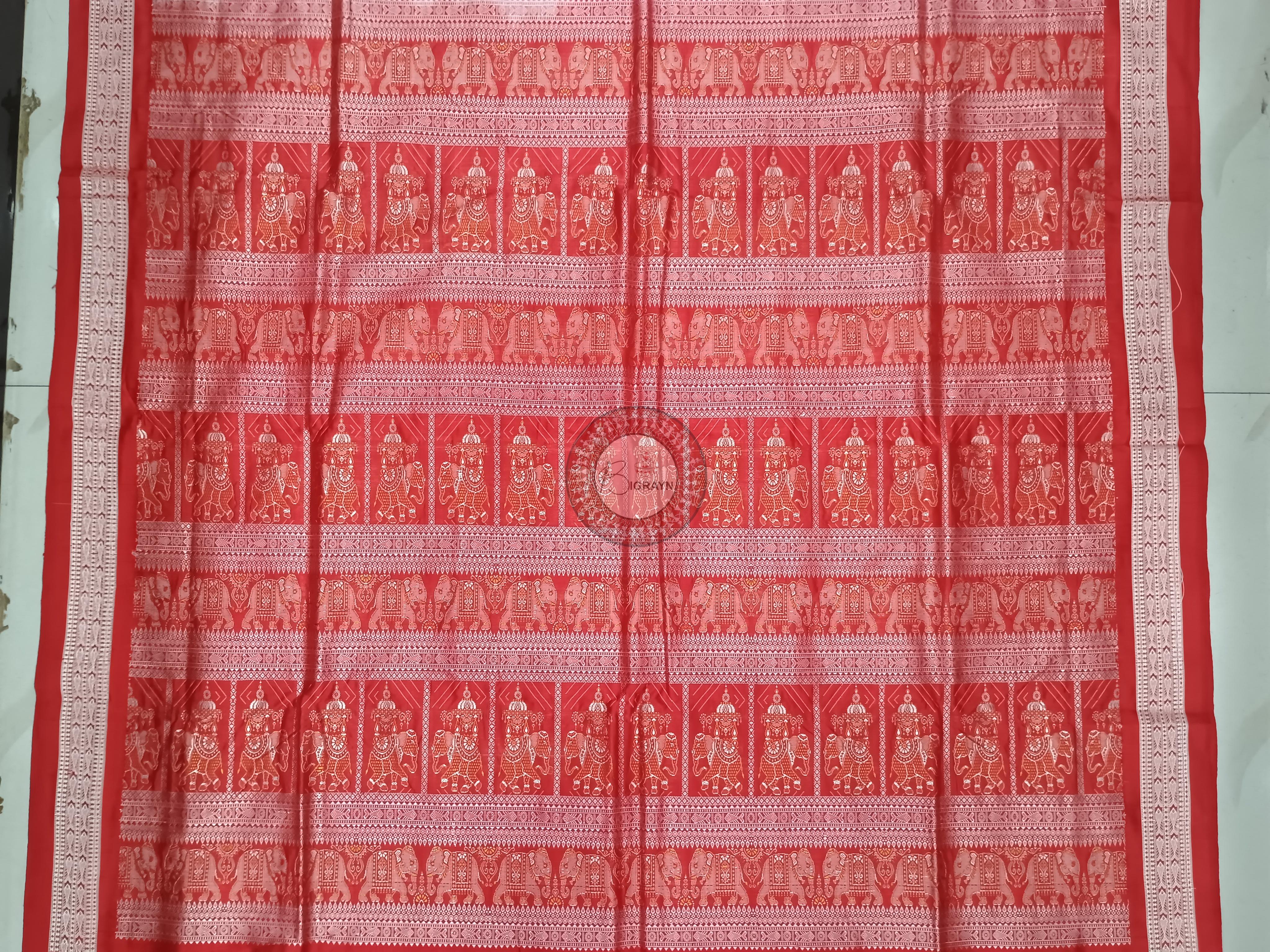 White Red Shoulder Jagannath Theme Pattachitra Sambalpuri Silk Saree