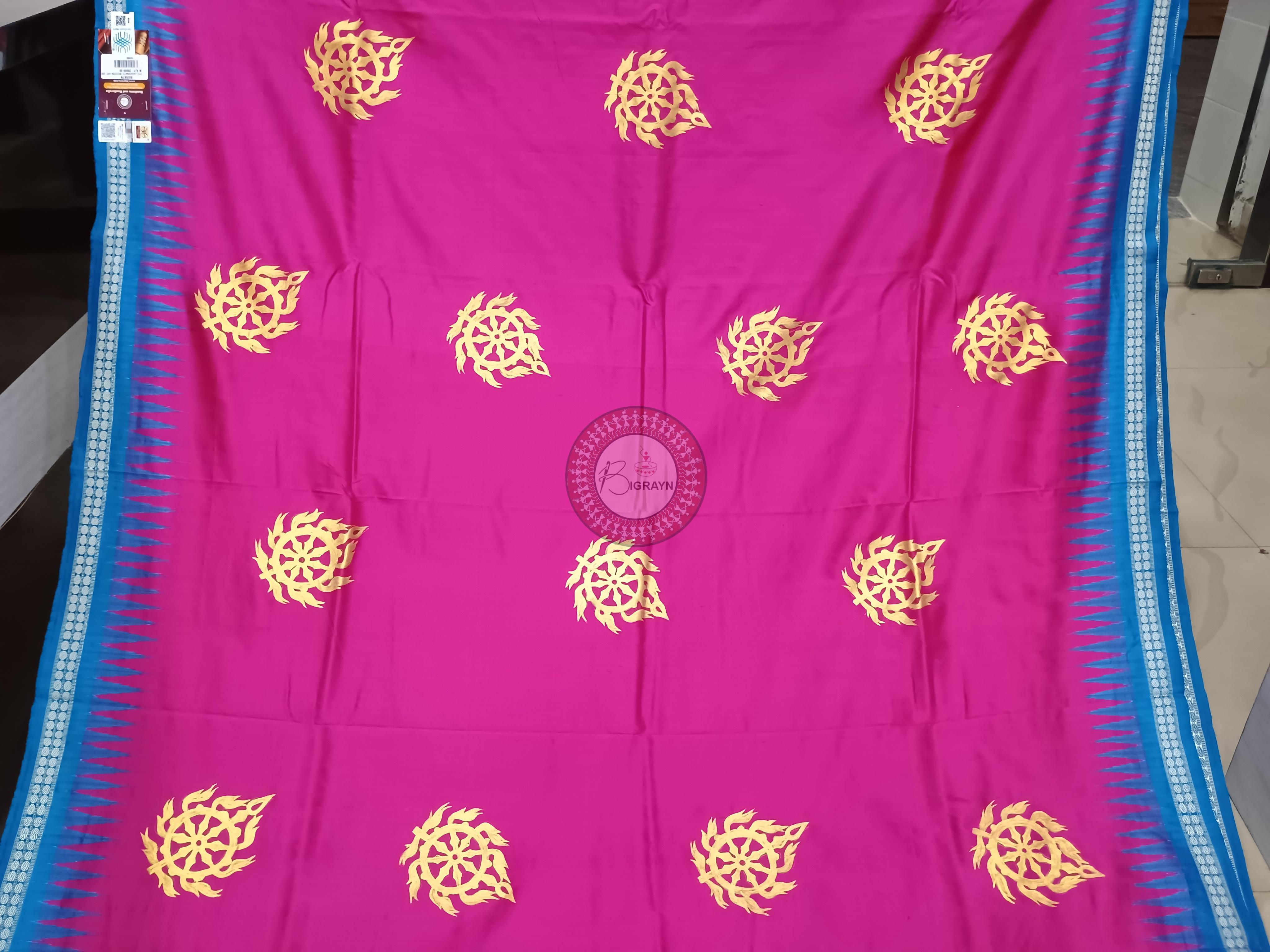 Magenta Copper Sulphate Ratha Yatra Theme Pattachitra Sambalpuri Silk Saree