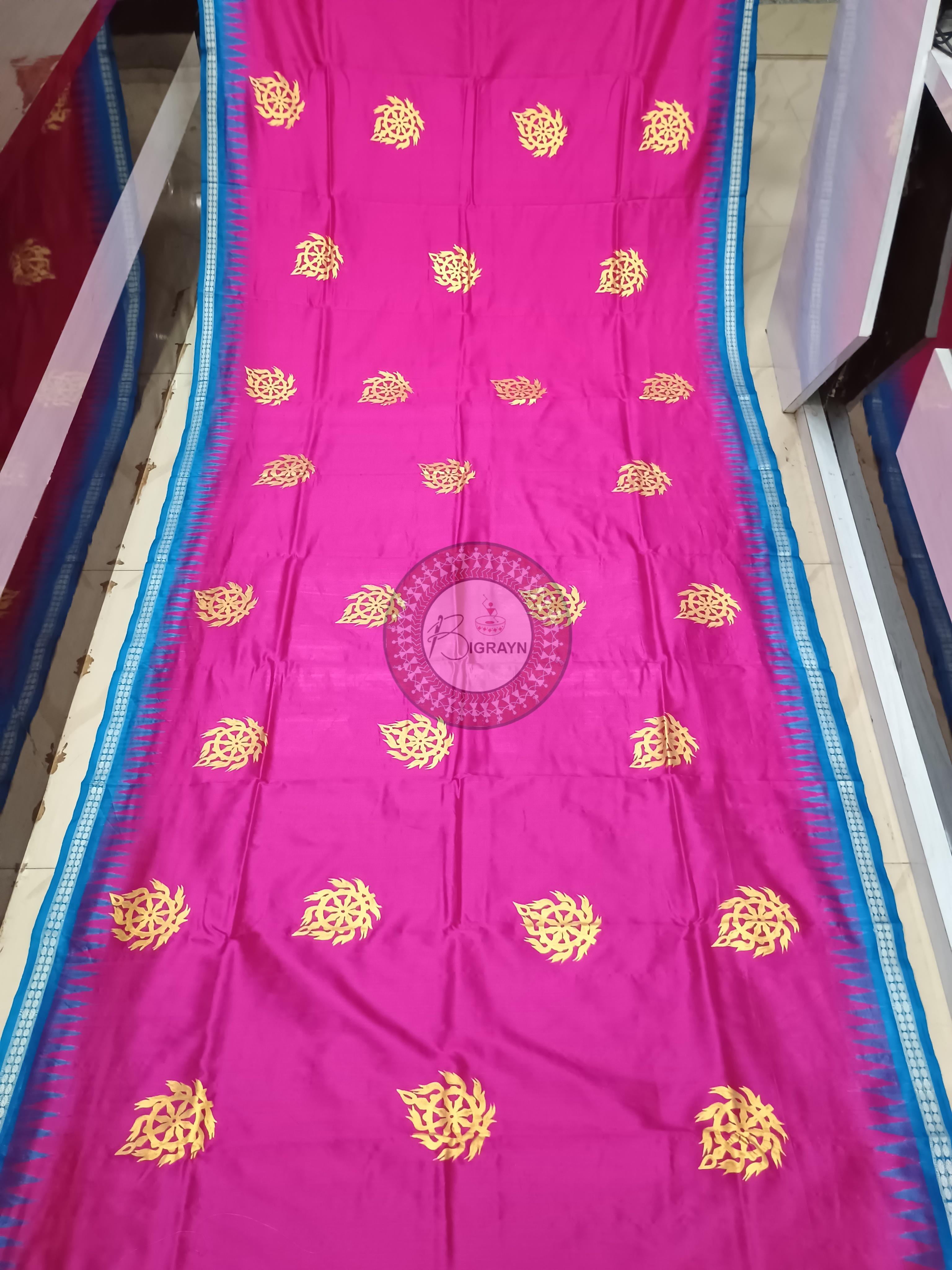 Magenta Copper Sulphate Ratha Yatra Theme Pattachitra Sambalpuri Silk Saree