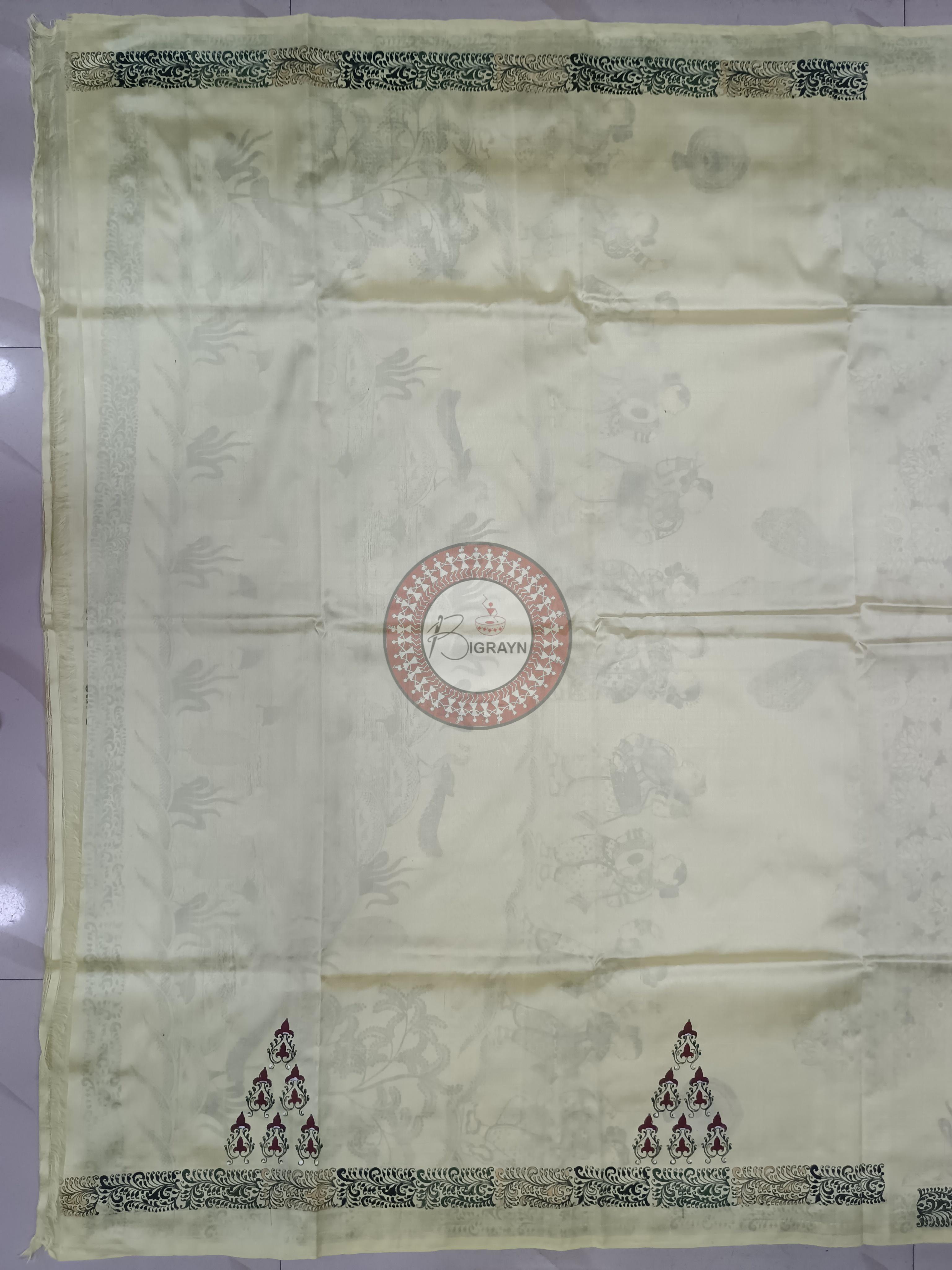 Creame Ponds And Dancer Theme Pattachitra Sambalpuri Silk Saree