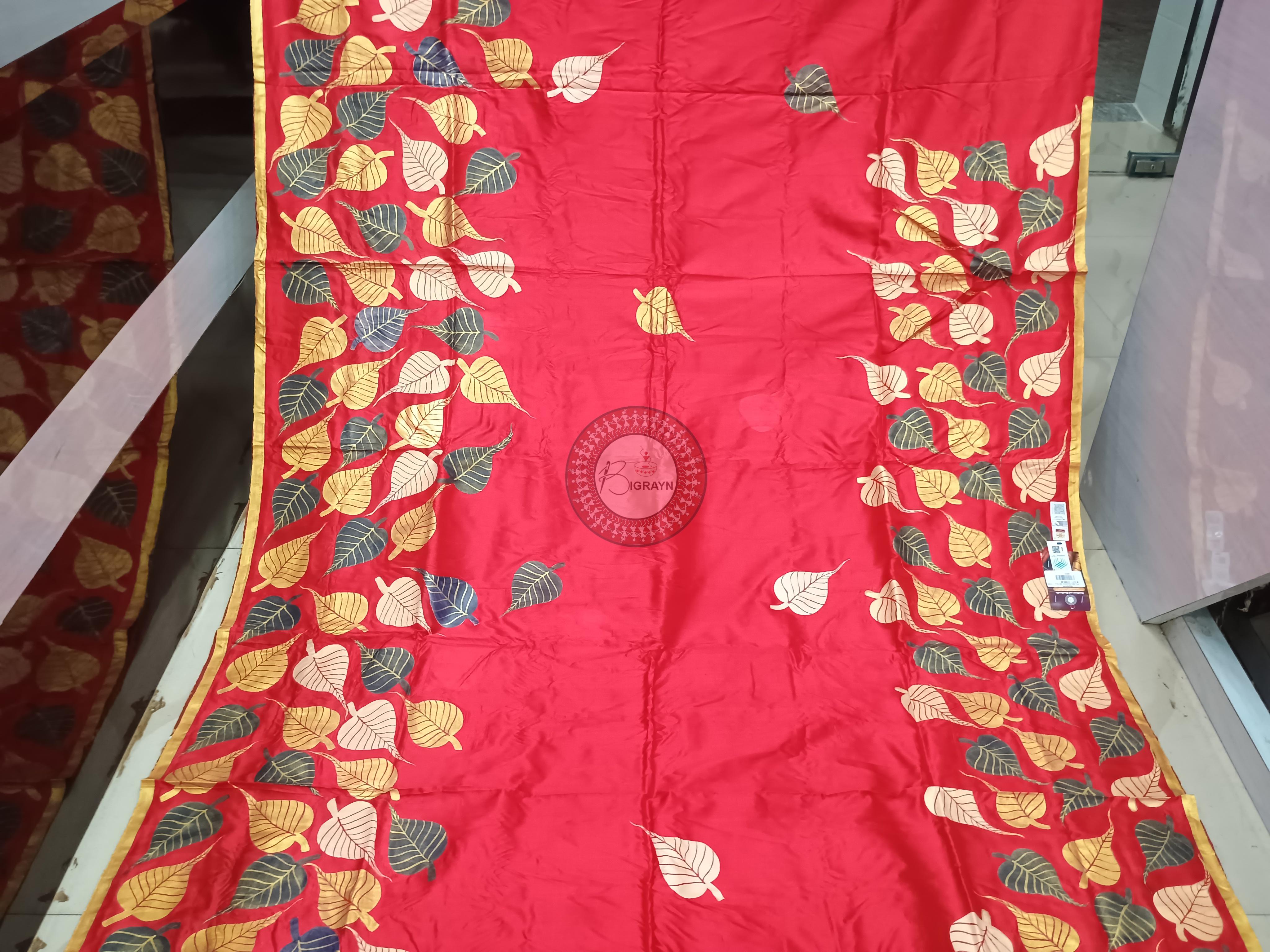Red Buddha Theme Pattachitra Sambalpuri Silk Saree