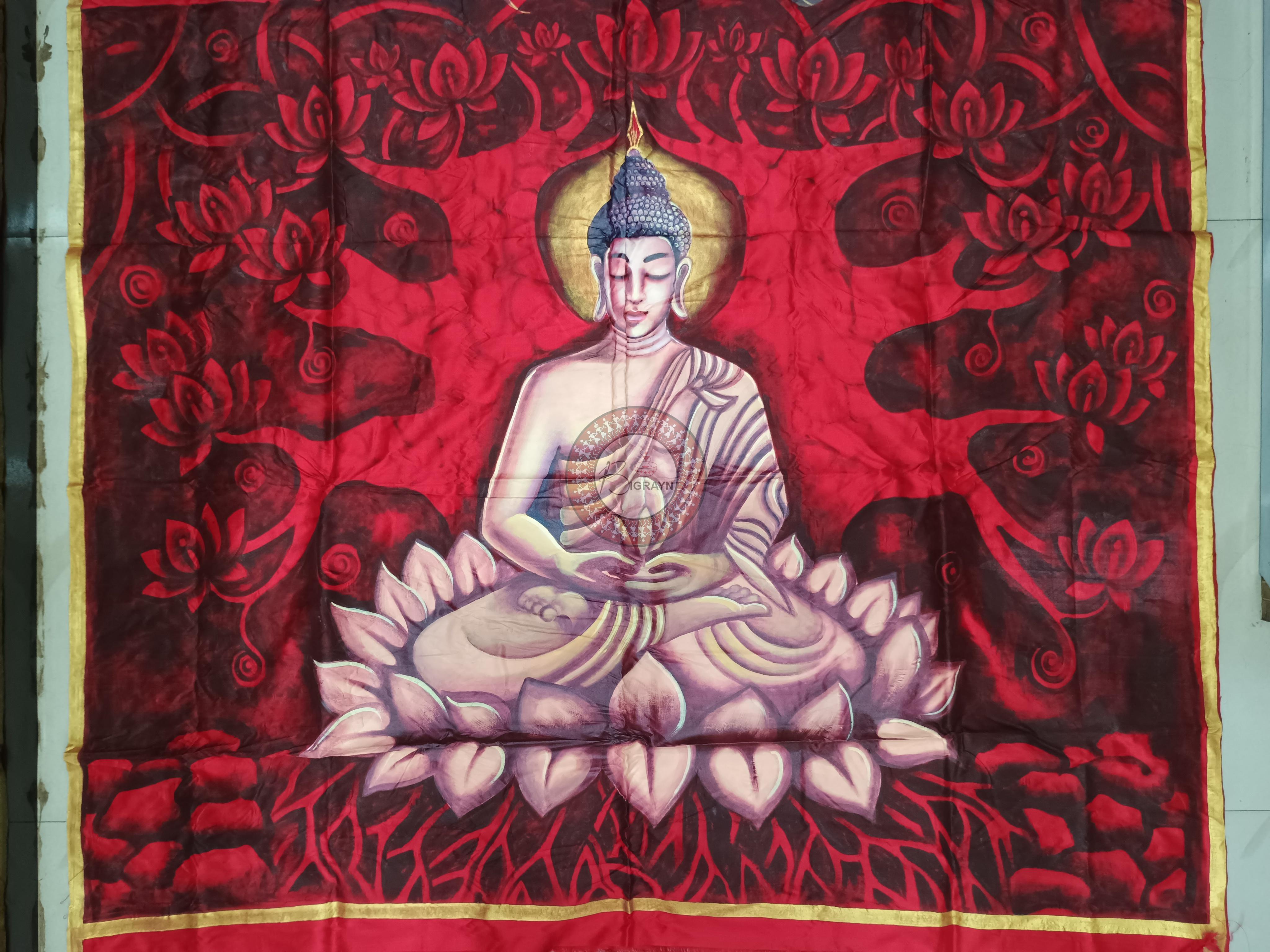 Red Buddha Theme Pattachitra Sambalpuri Silk Saree