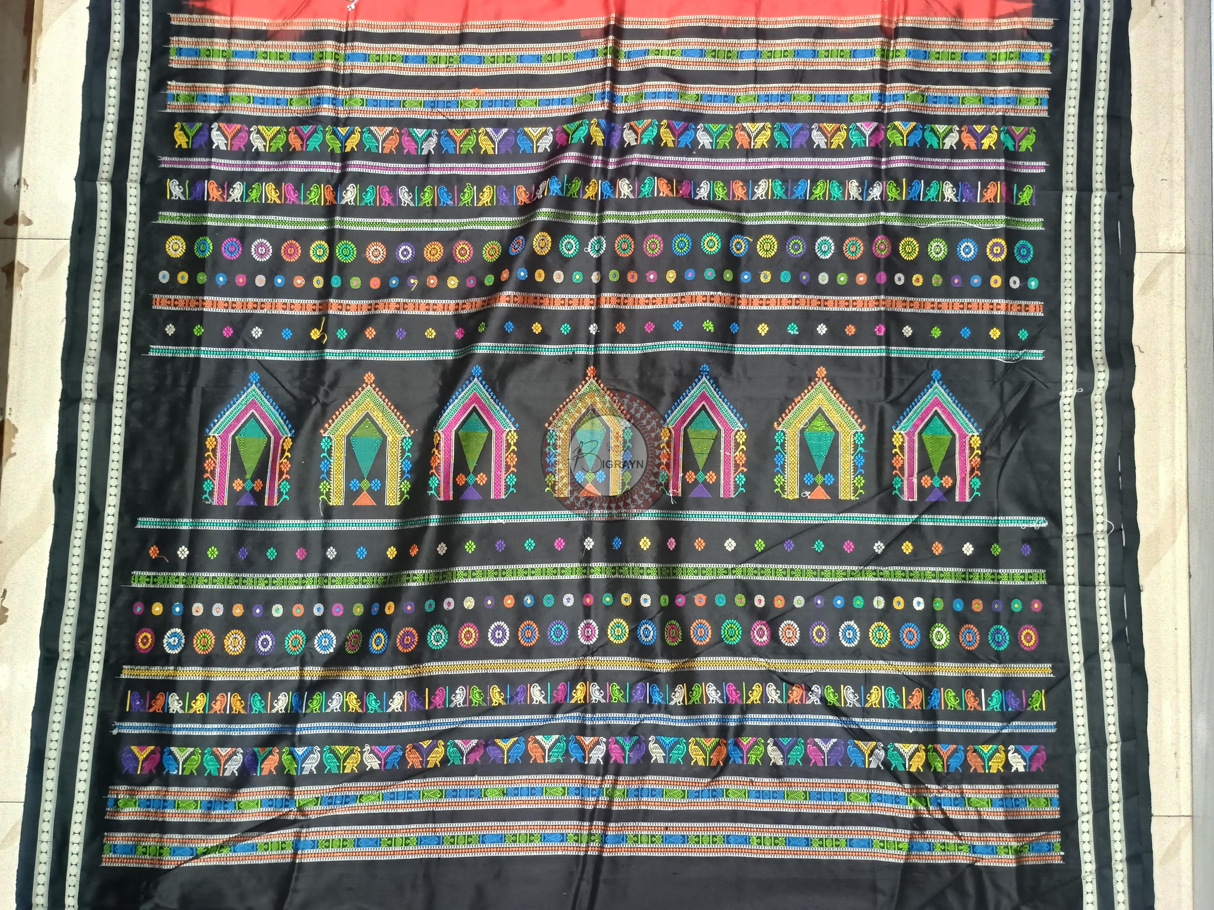 Red Black Dolabedi With Dancer Theme Pattachitra Sambalpuri Silk Saree
