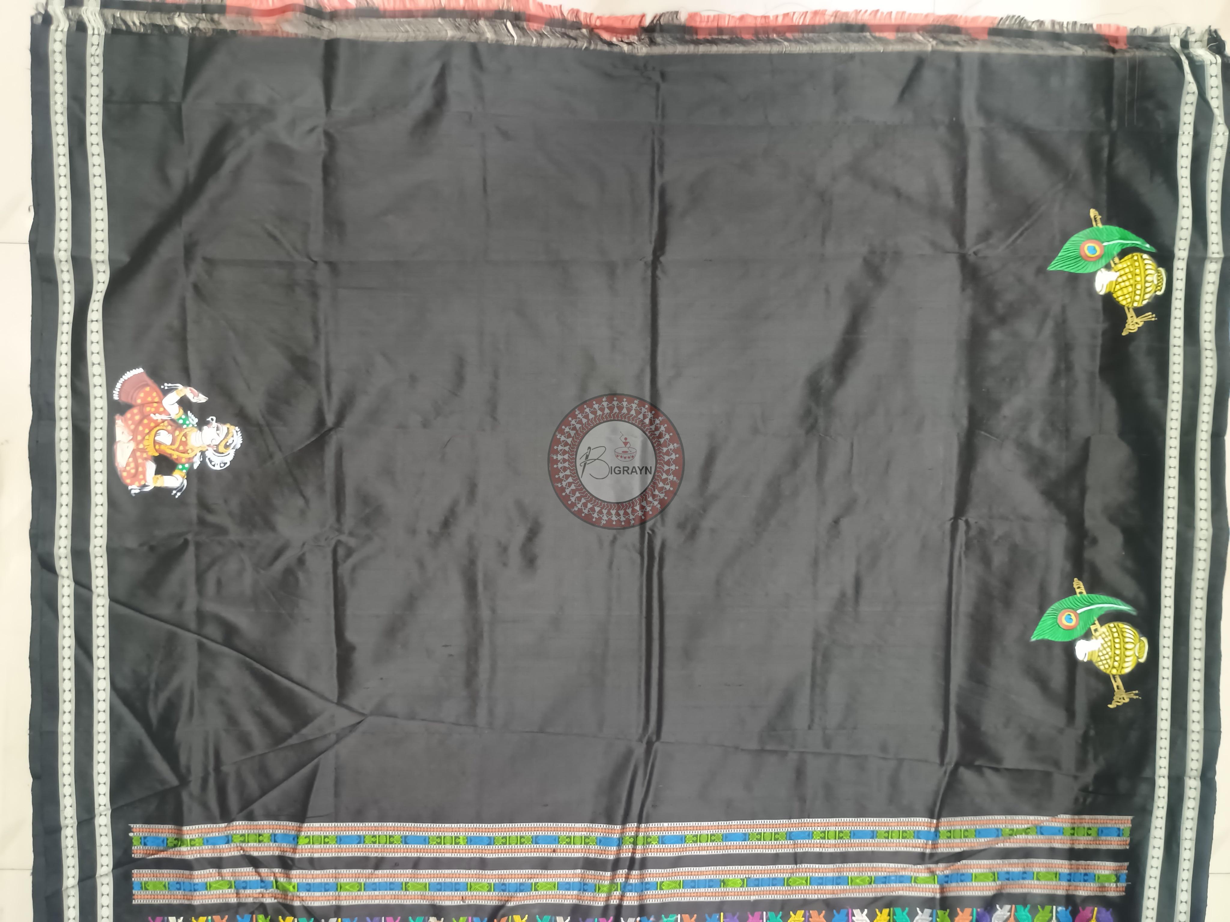 Red Black Dolabedi With Dancer Theme Pattachitra Sambalpuri Silk Saree