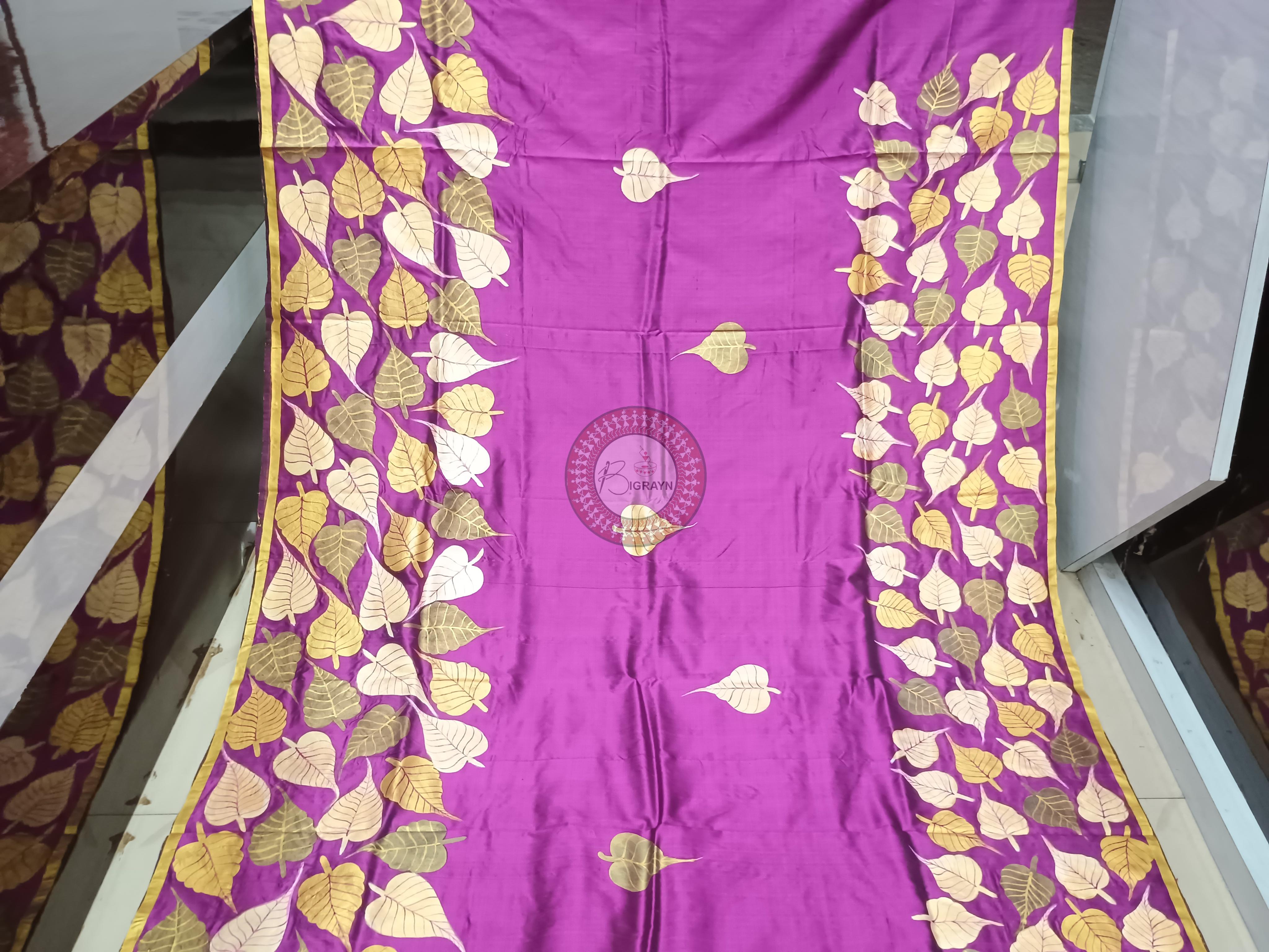 Purple Budhha Theme Pattachitra Sambalpuri Silk Saree