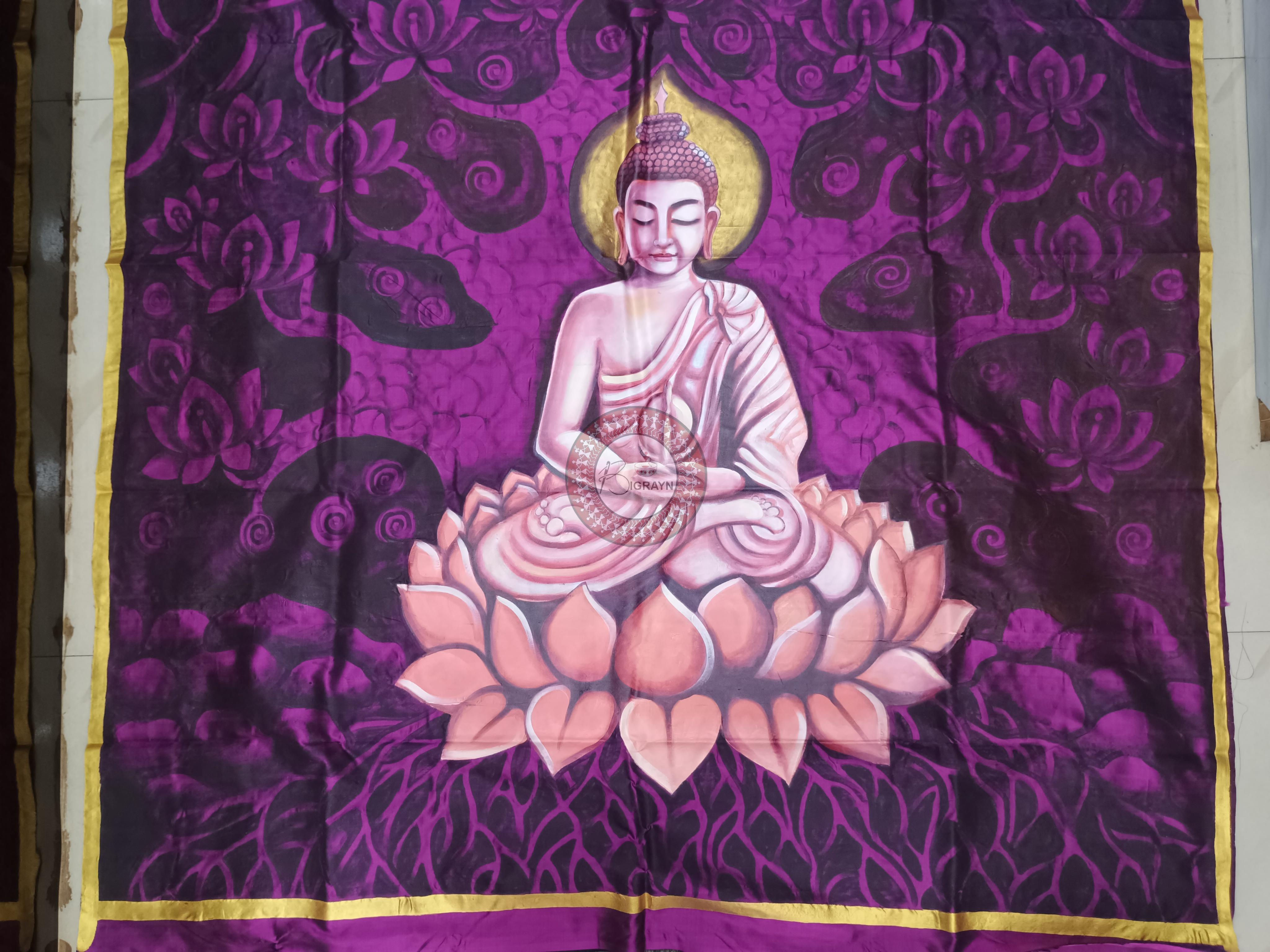 Purple Budhha Theme Pattachitra Sambalpuri Silk Saree