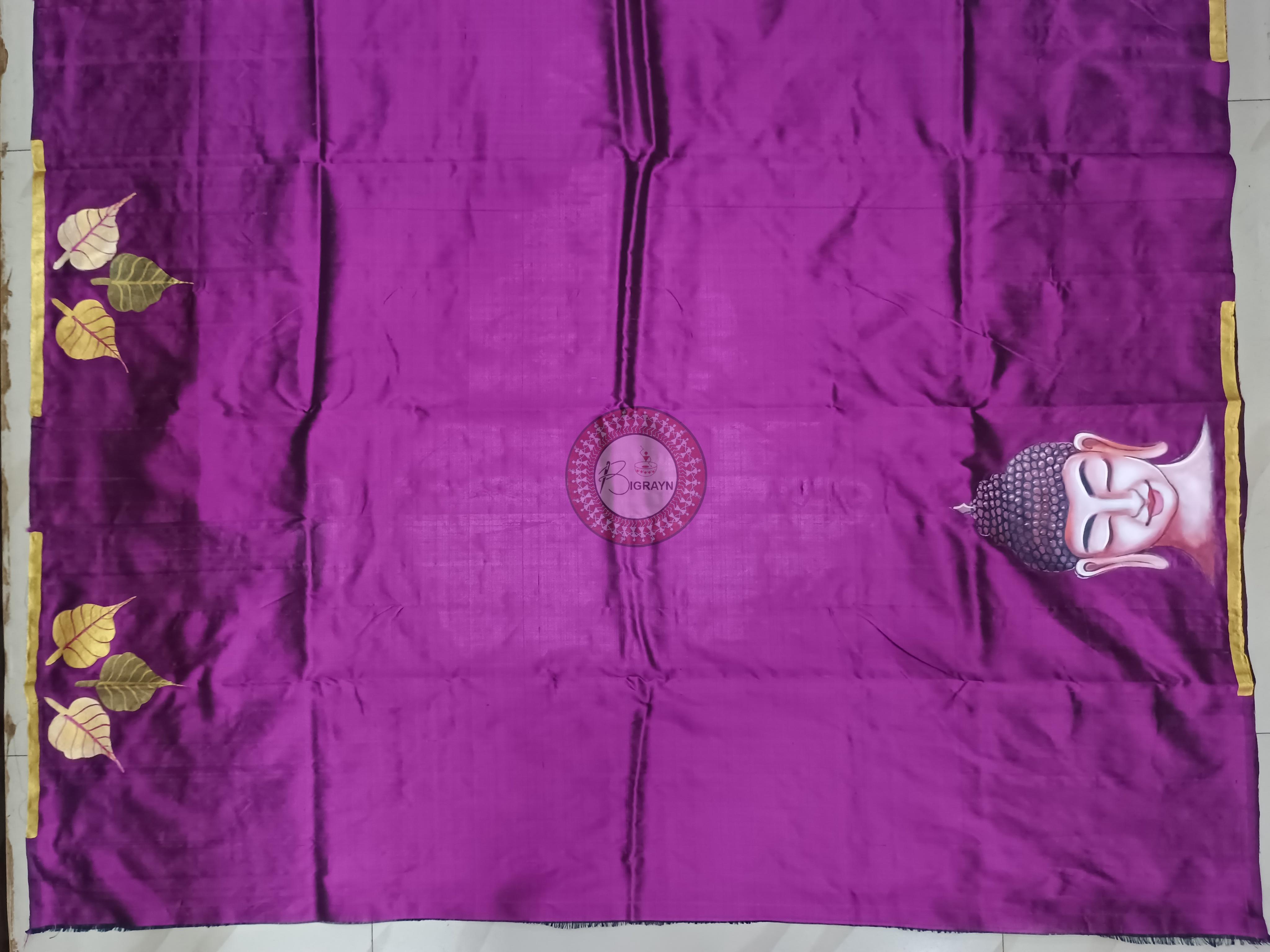 Purple Budhha Theme Pattachitra Sambalpuri Silk Saree