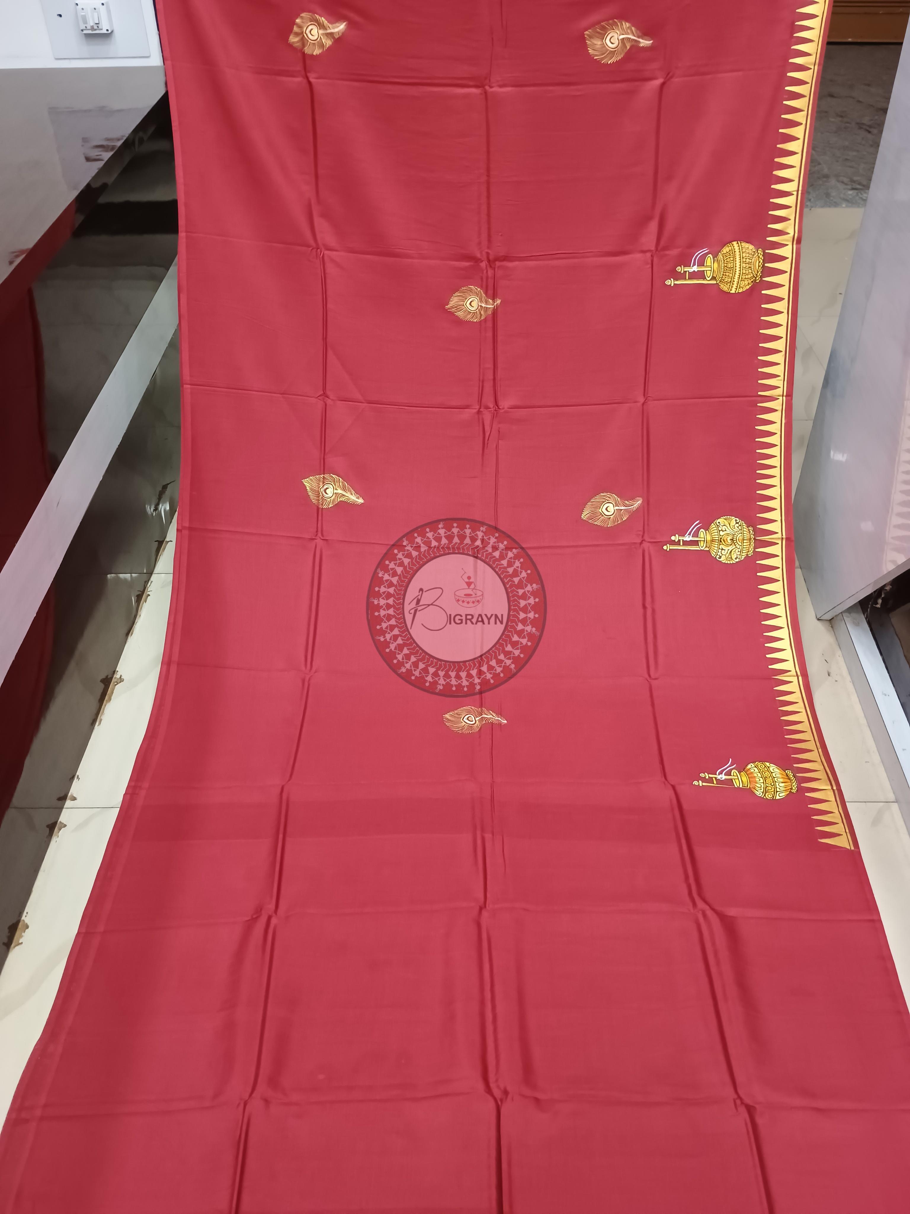 Maroon Dadhi Manthana Theme Pattachitra Khadi Silk Saree