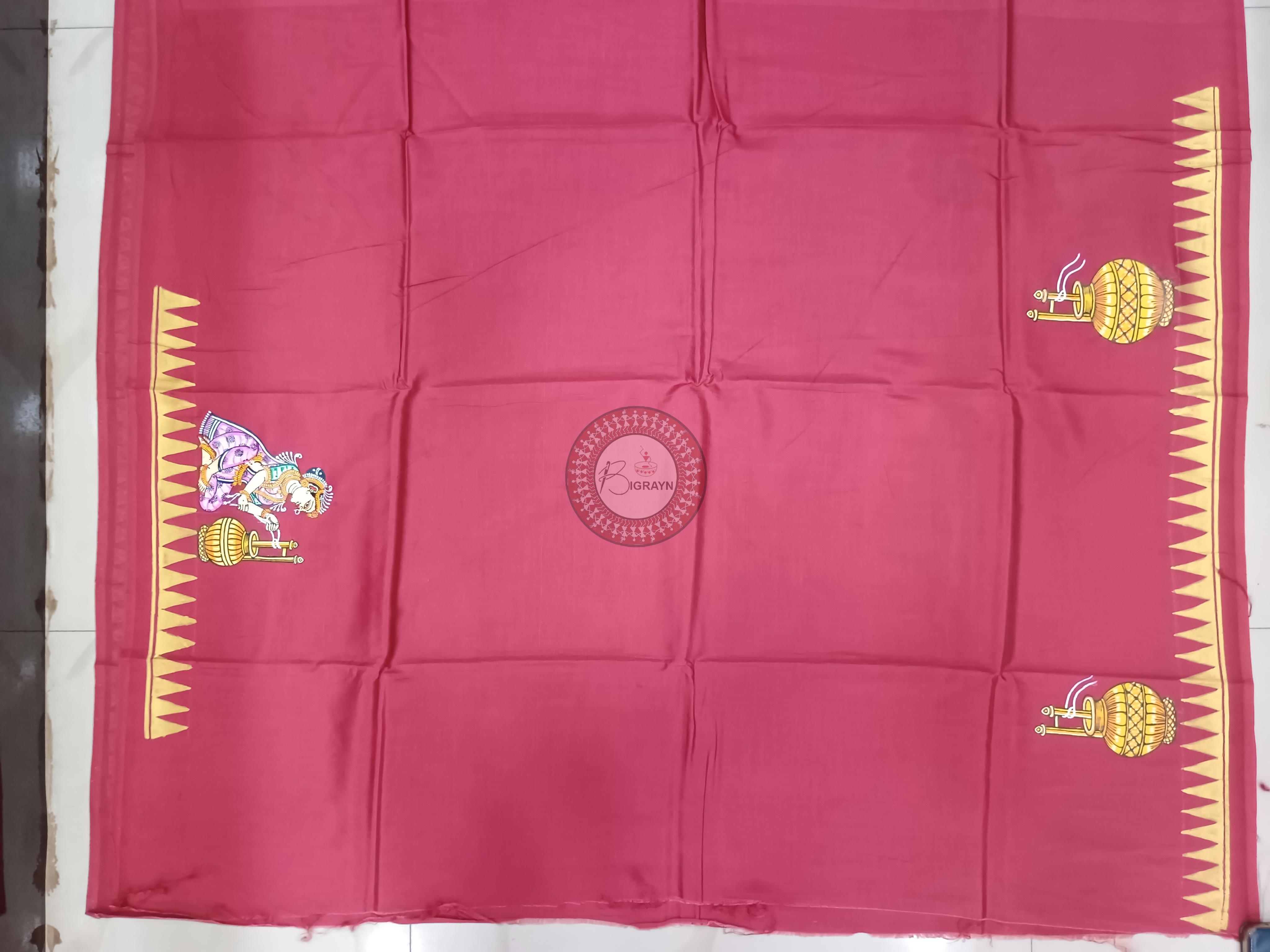 Maroon Dadhi Manthana Theme Pattachitra Khadi Silk Saree