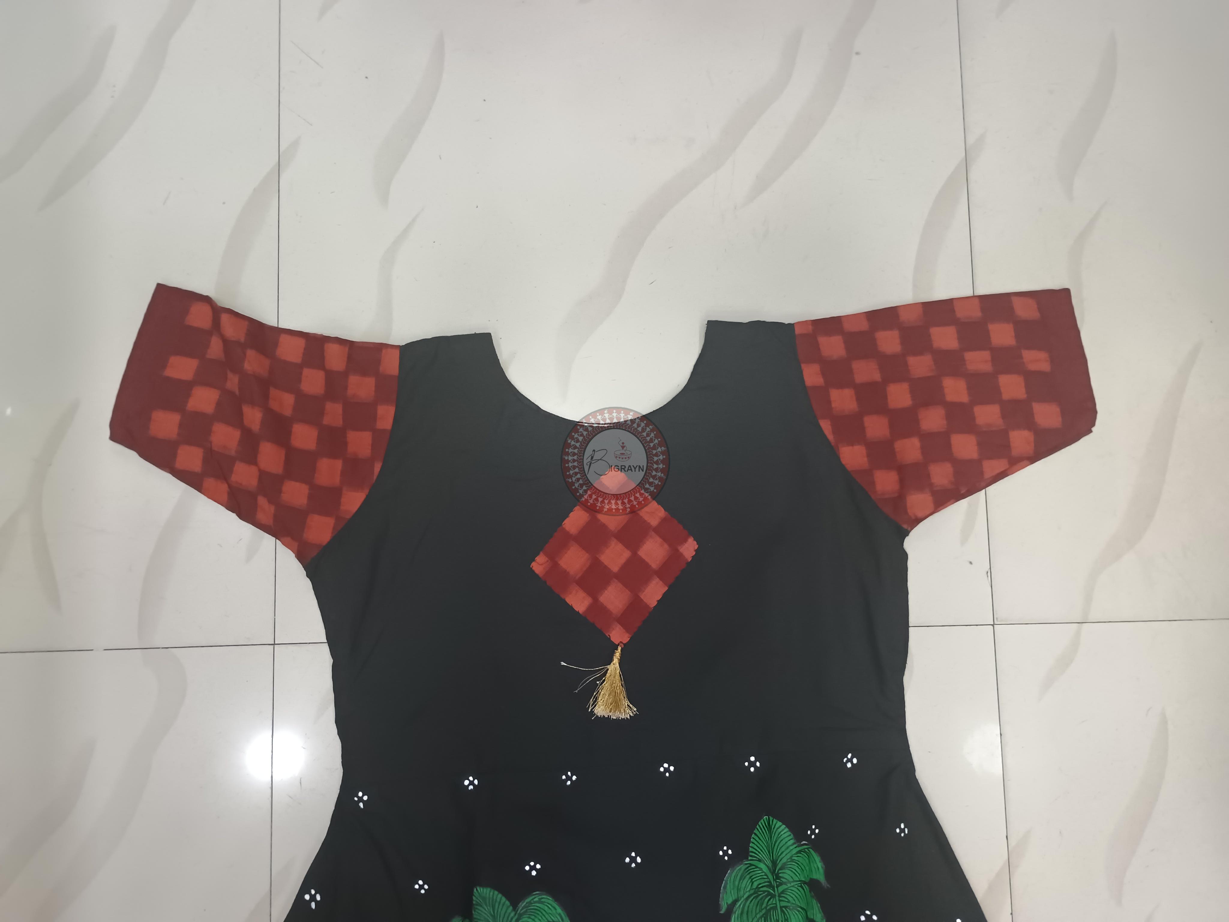 Black Maroon Marriage Theme Odisha Hand Painted Pattachitra Anarkali