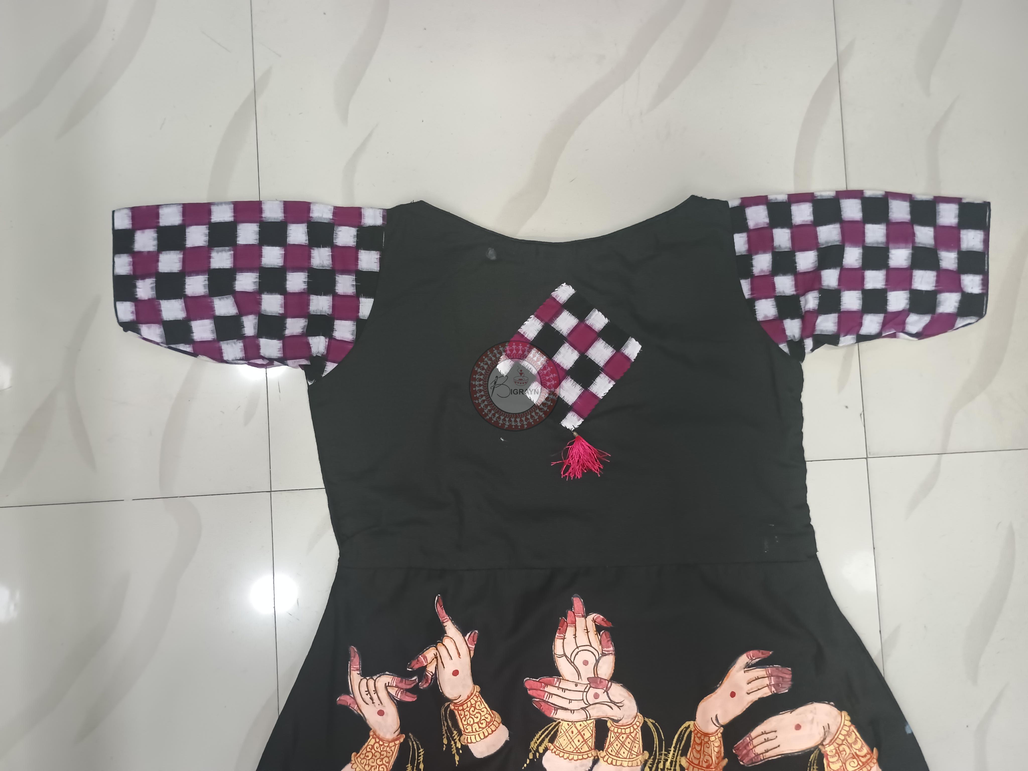 Black Maroon Odishi Mudra Theme Odisha Hand Painted Pattachitra Anarkali