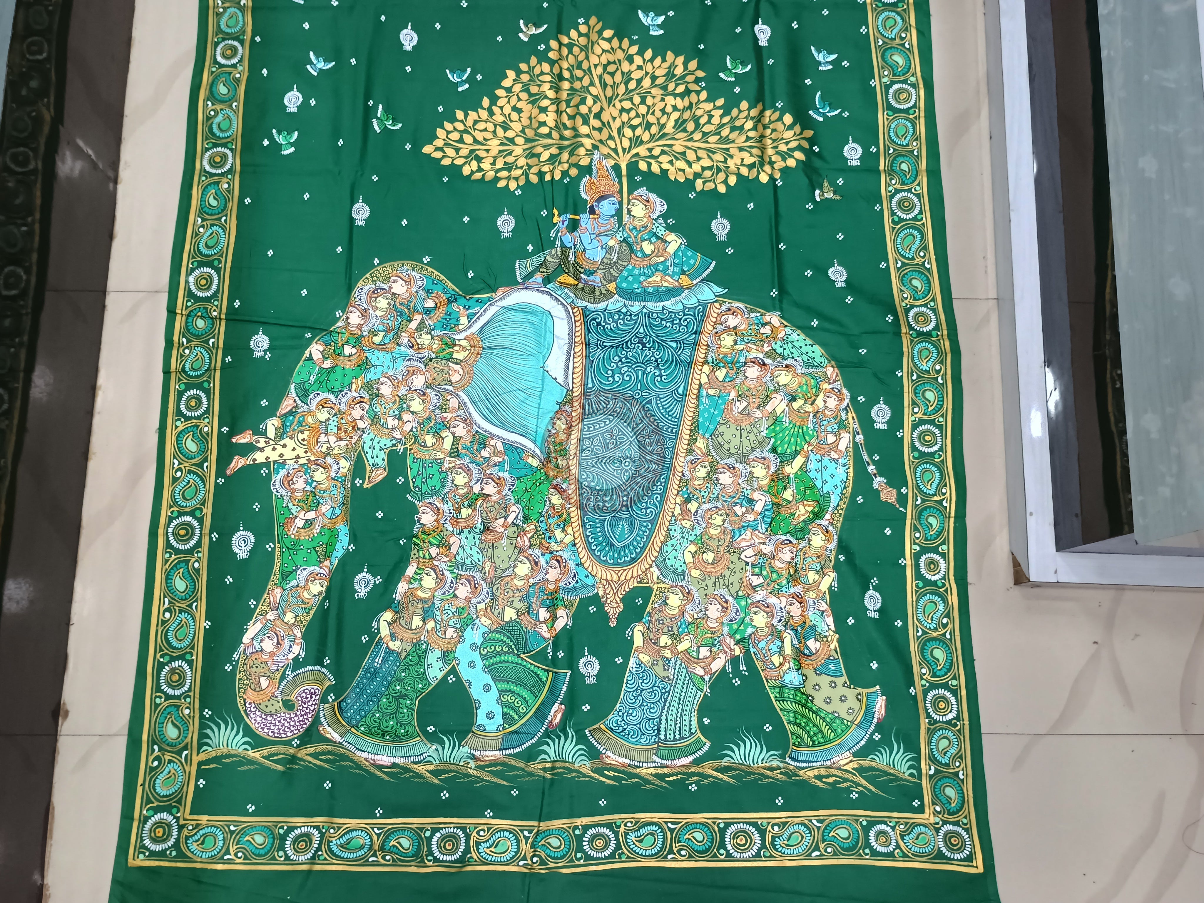 Green Kandarp Hasti Theme Pattachitra Khadi Silk Saree