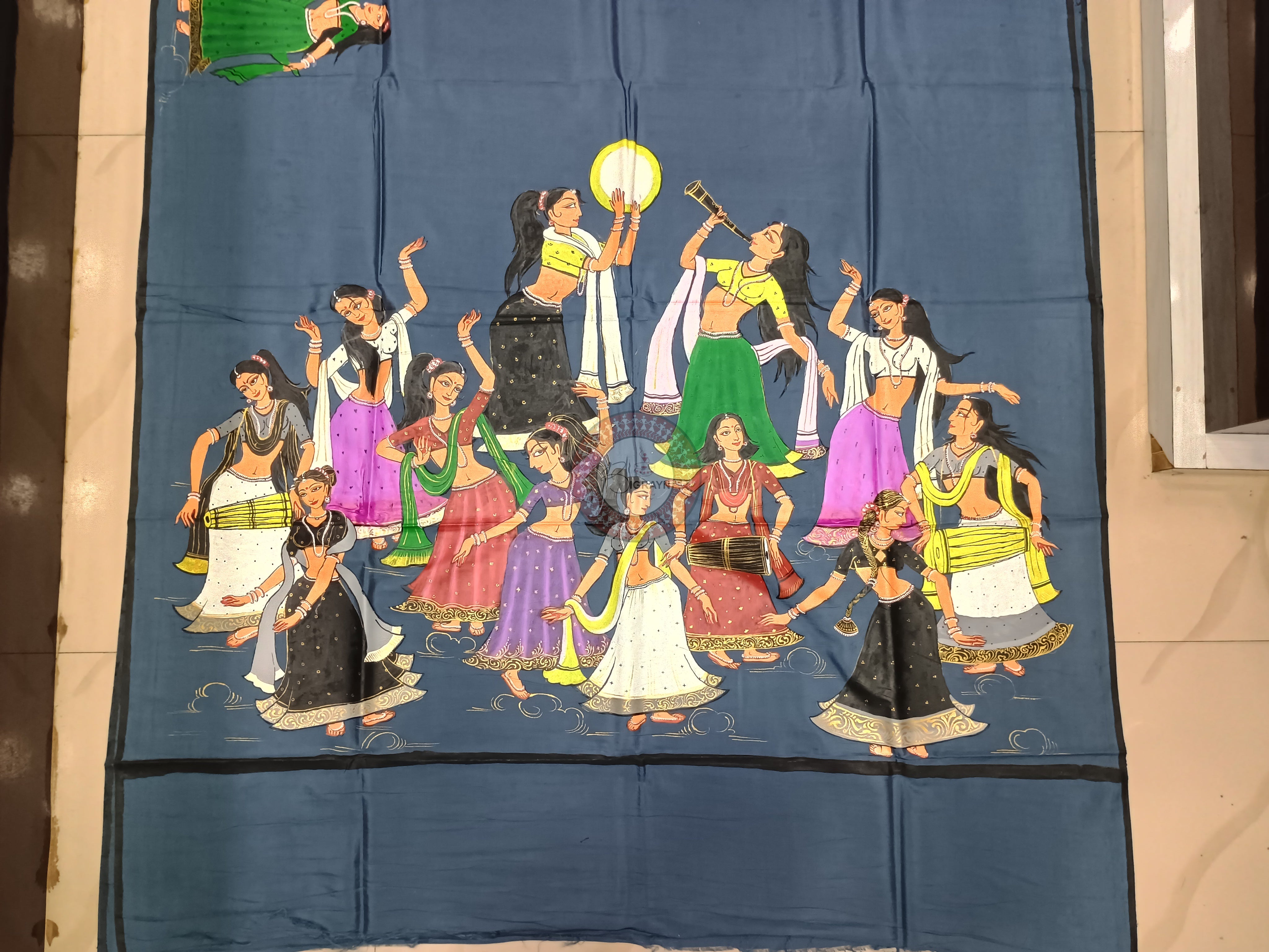 Grey Dancer Theme Pattachitra Khadi Silk Saree