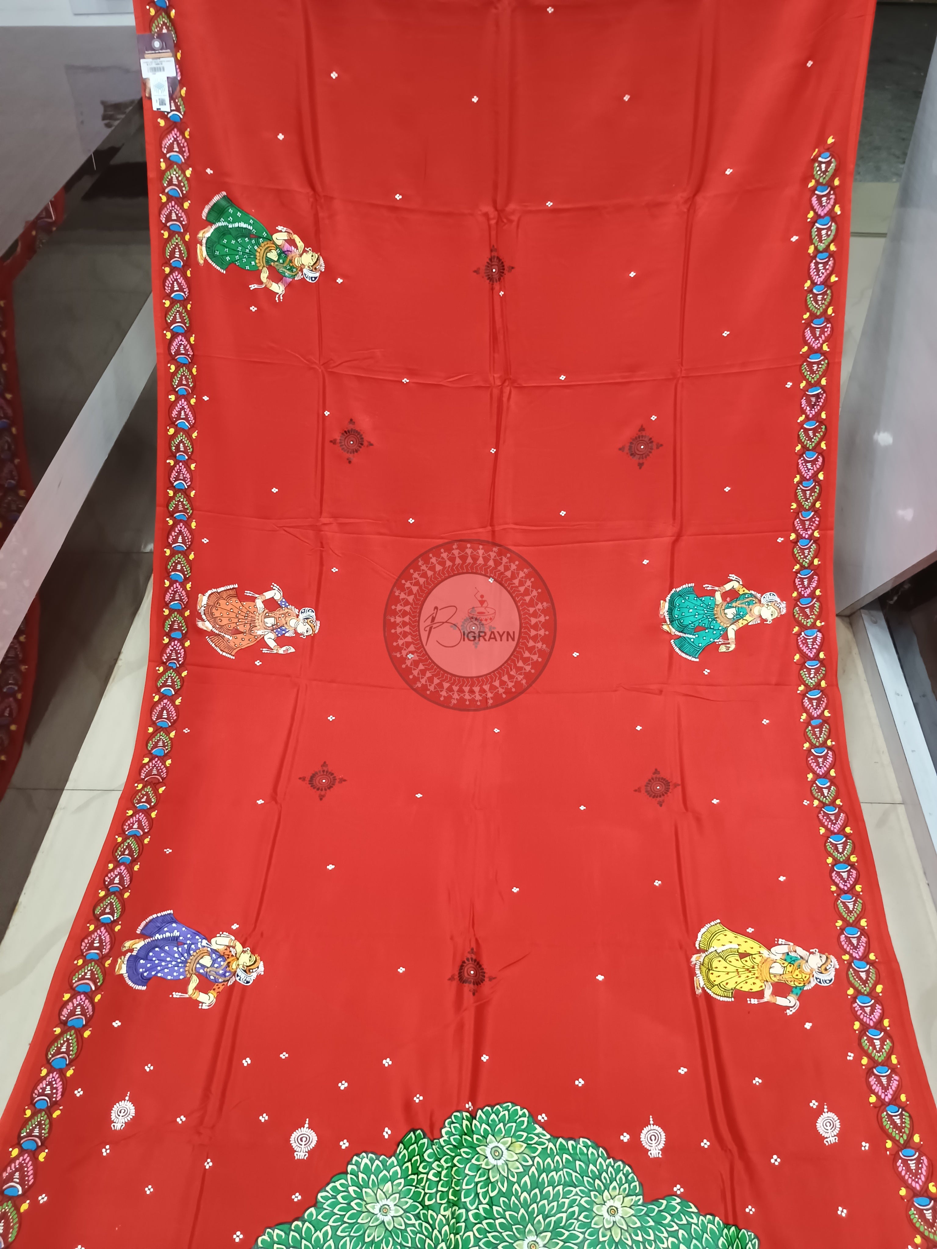 Red Bata Sabitri Theme Pattachitra Khadi Silk Saree