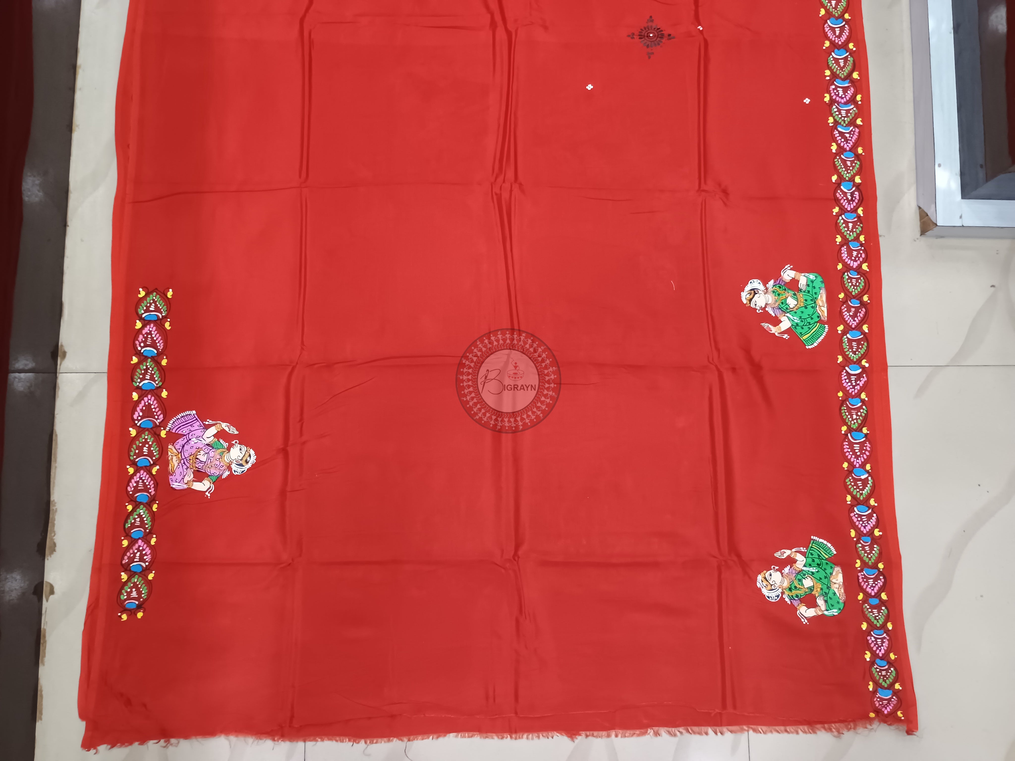 Red Bata Sabitri Theme Pattachitra Khadi Silk Saree