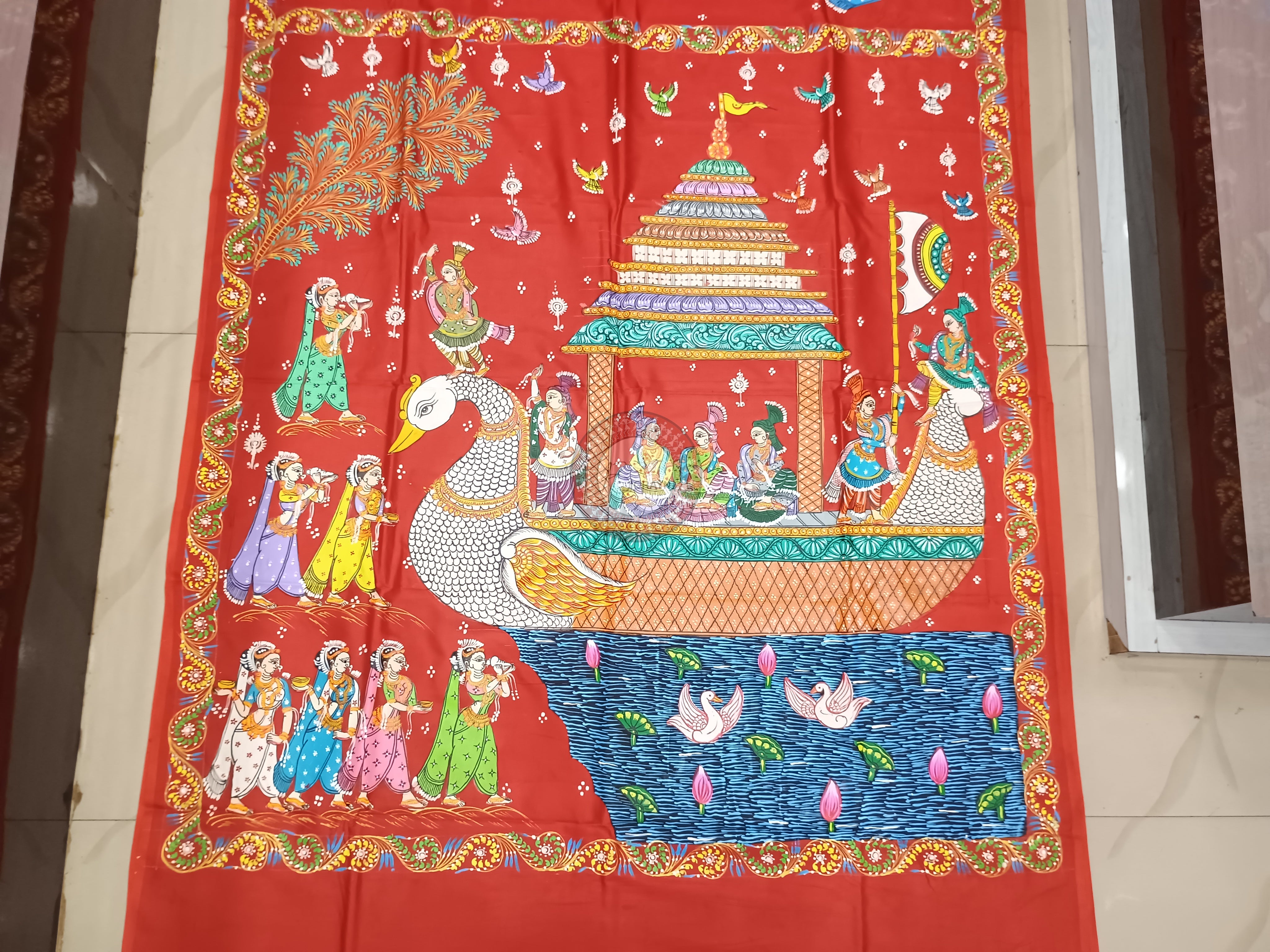 Red Boita Bandan Theme Pattachitra Khadi Silk Saree