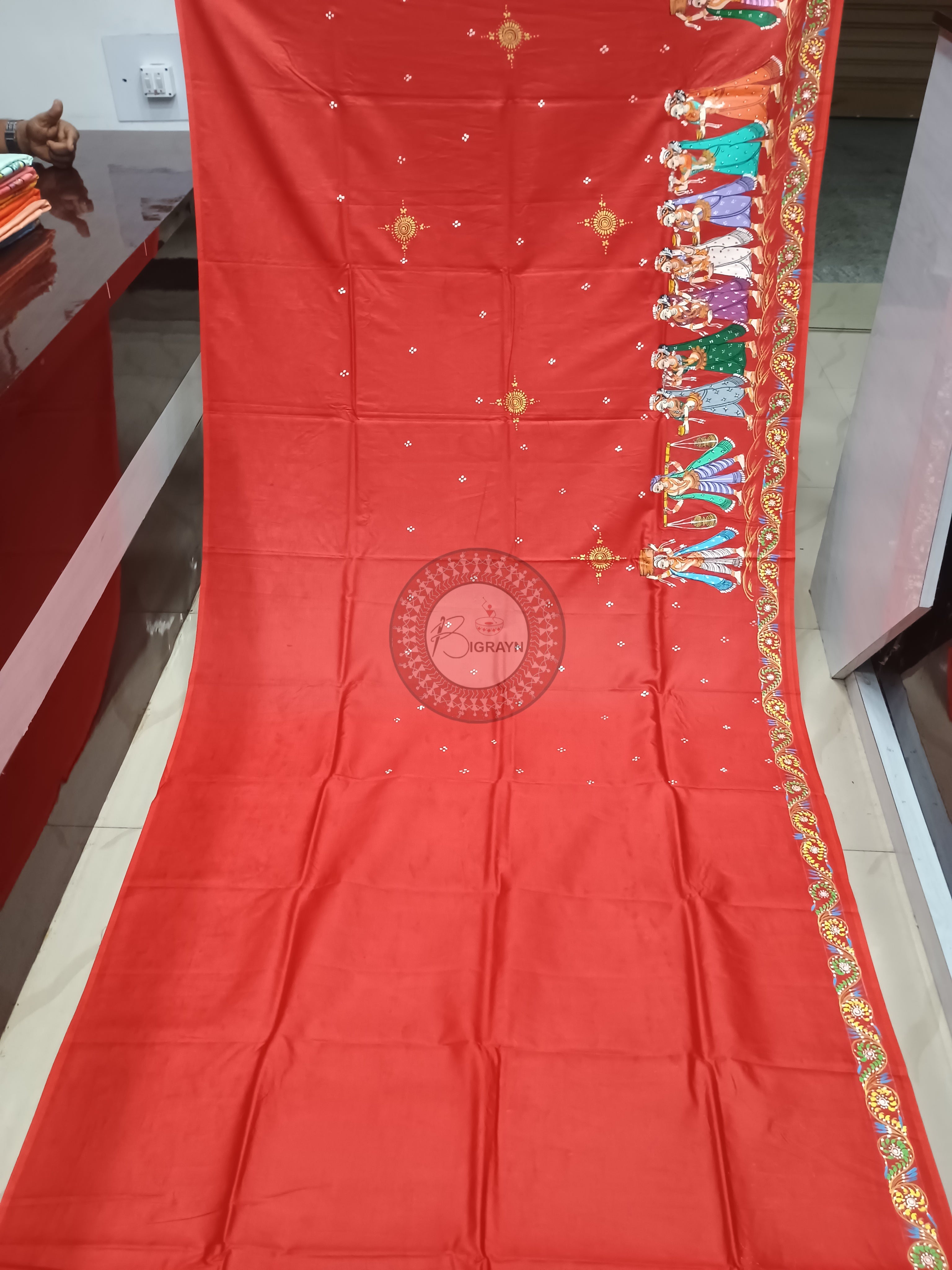 Red Boita Bandan Theme Pattachitra Khadi Silk Saree