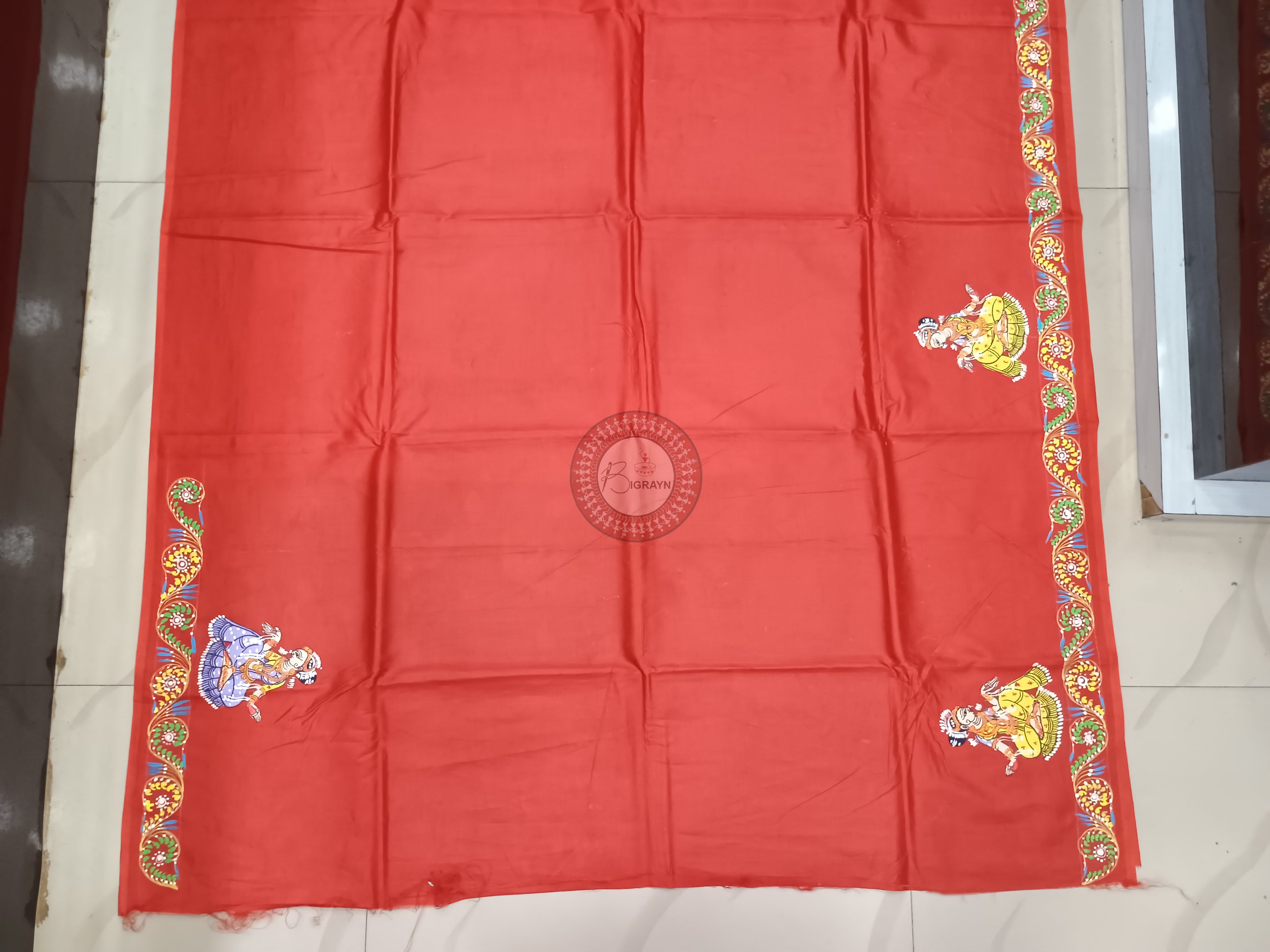Red Boita Bandan Theme Pattachitra Khadi Silk Saree