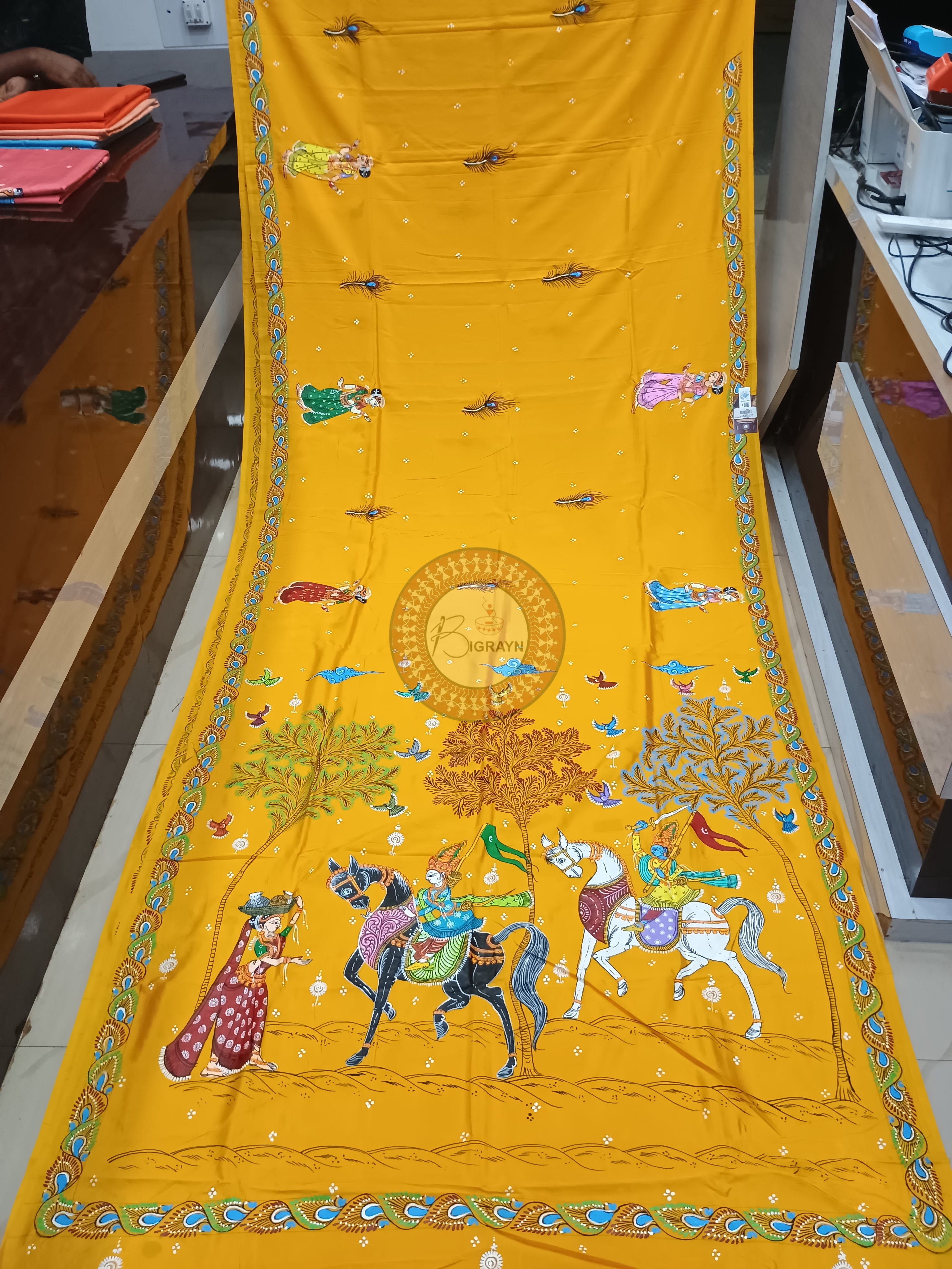 Yellow Kanchi Abhiyan Theme Pattachitra Khadi Silk Saree