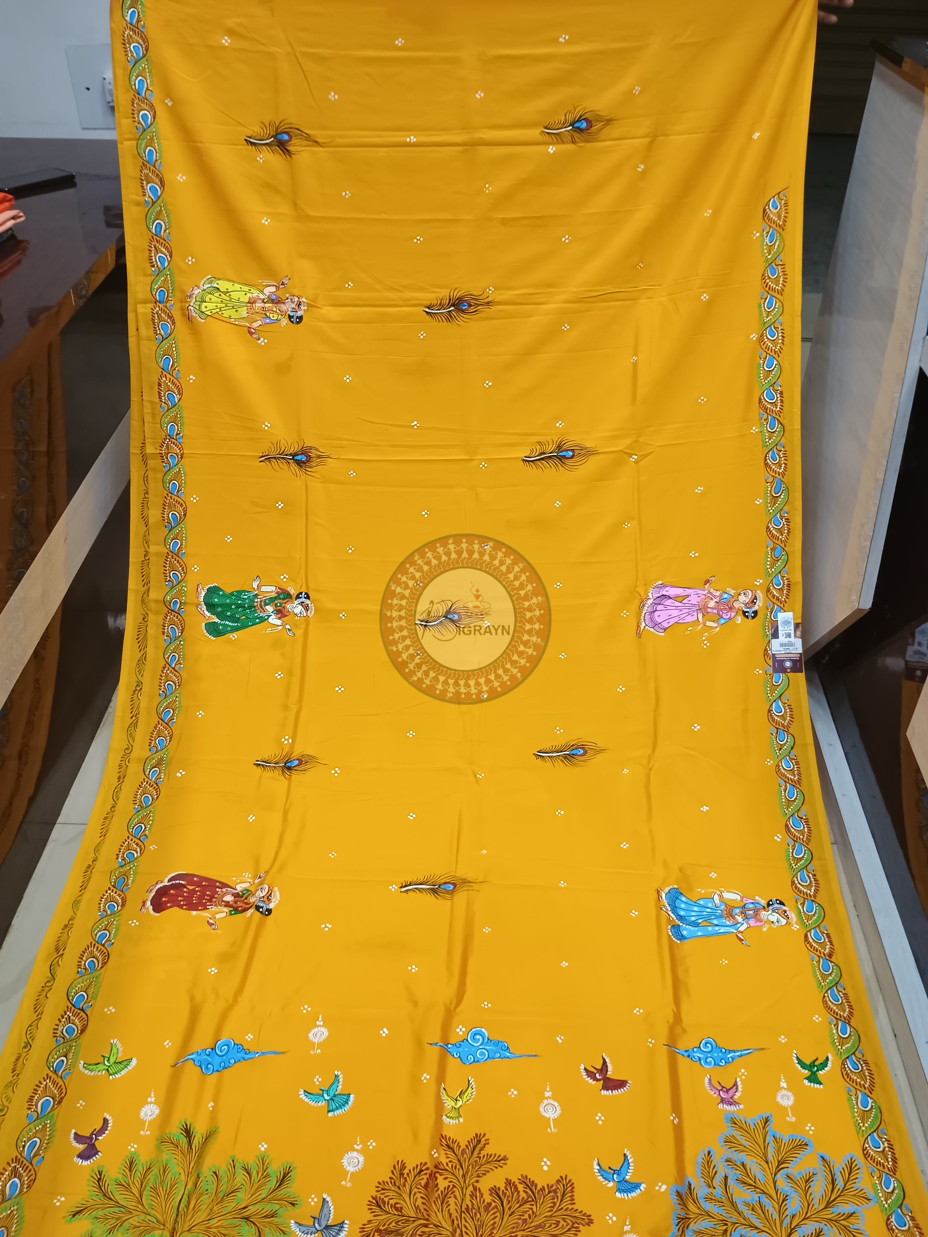 Yellow Kanchi Abhiyan Theme Pattachitra Khadi Silk Saree