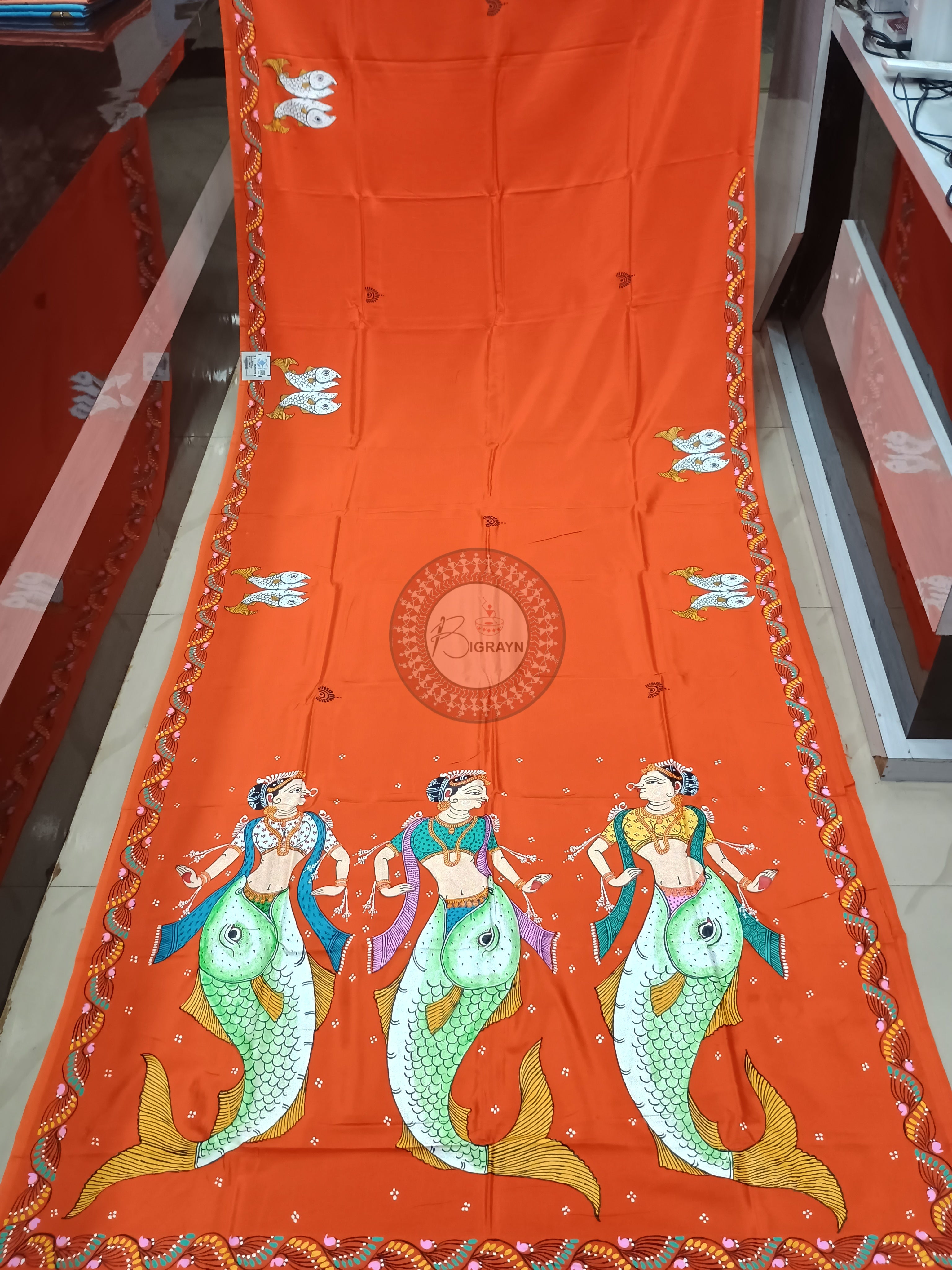 Orange Mastya Kanya Theme Pattachitra Khadi Silk Saree
