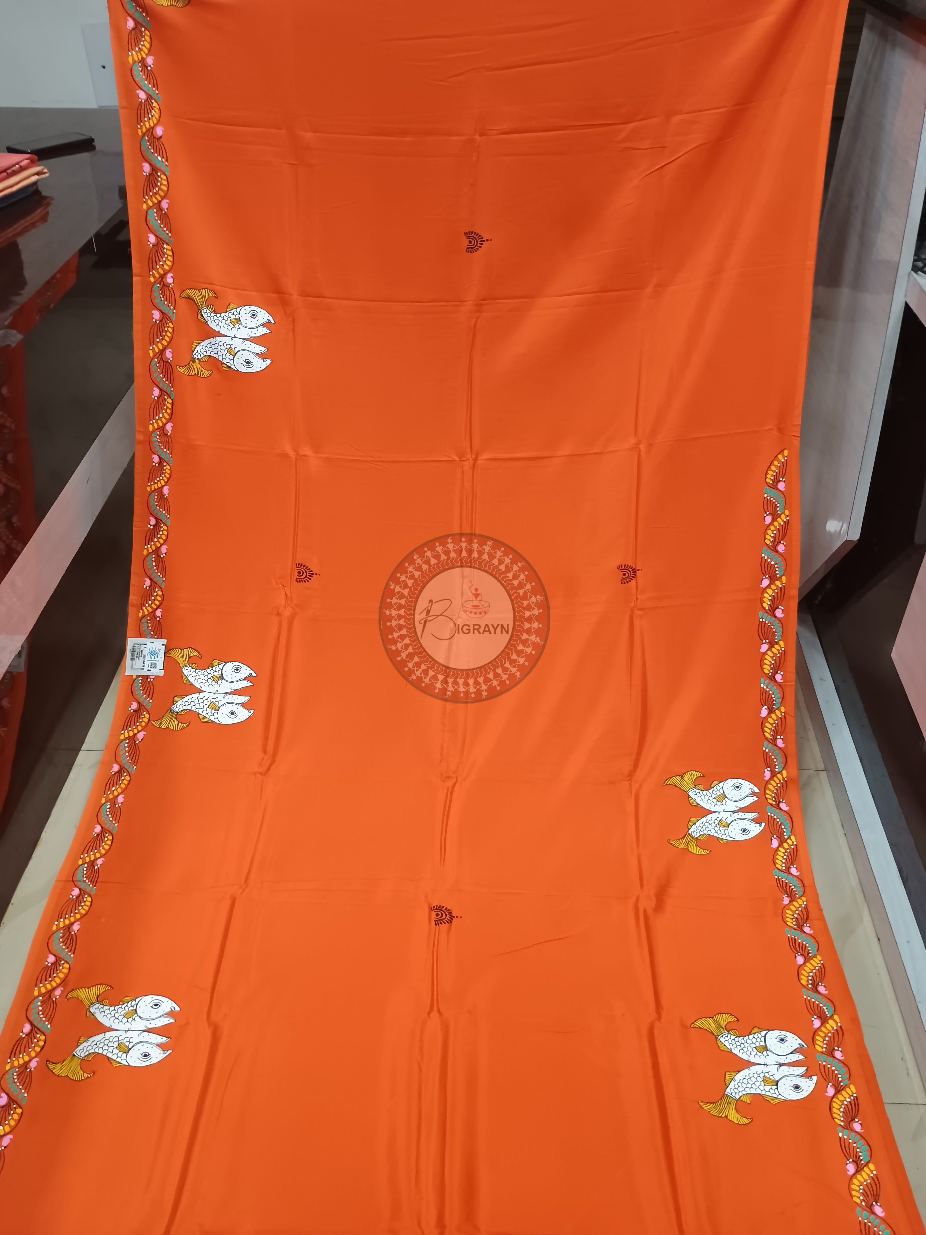 Orange Mastya Kanya Theme Pattachitra Khadi Silk Saree