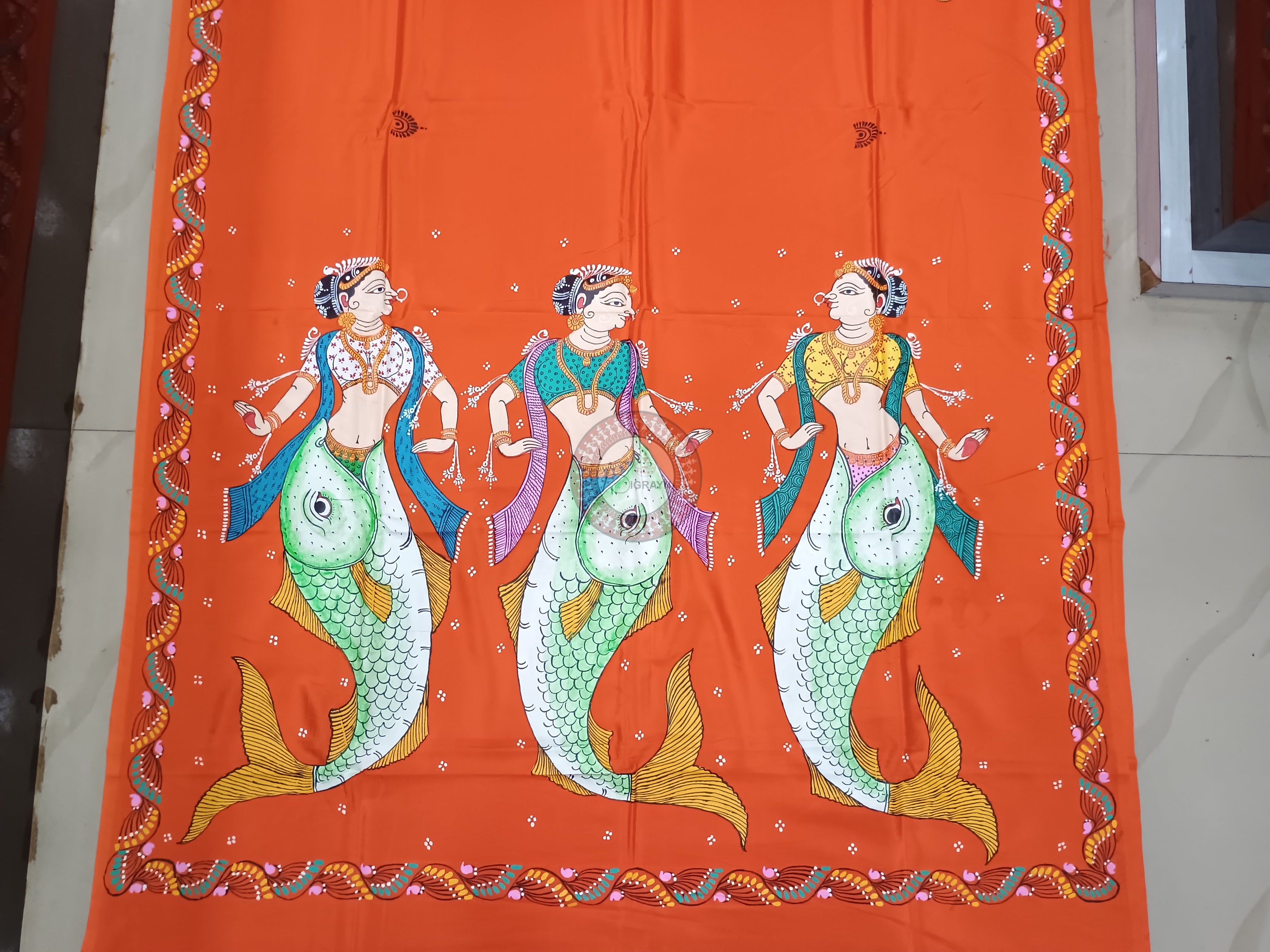 Orange Mastya Kanya Theme Pattachitra Khadi Silk Saree