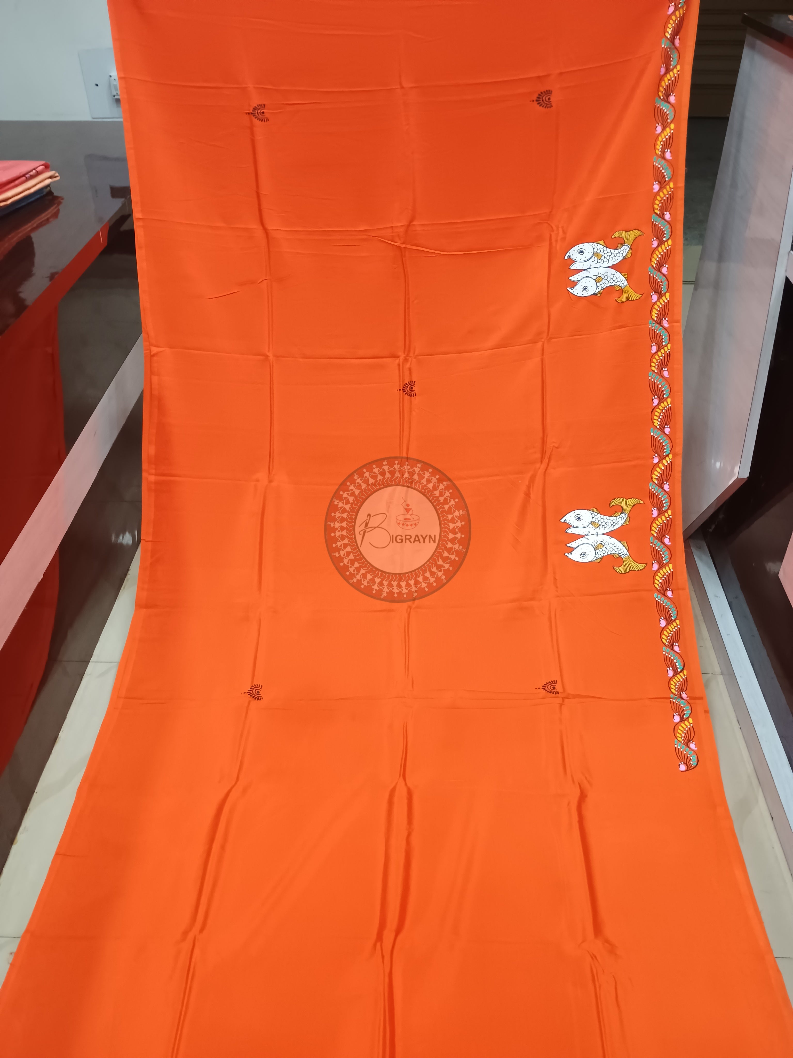 Orange Mastya Kanya Theme Pattachitra Khadi Silk Saree