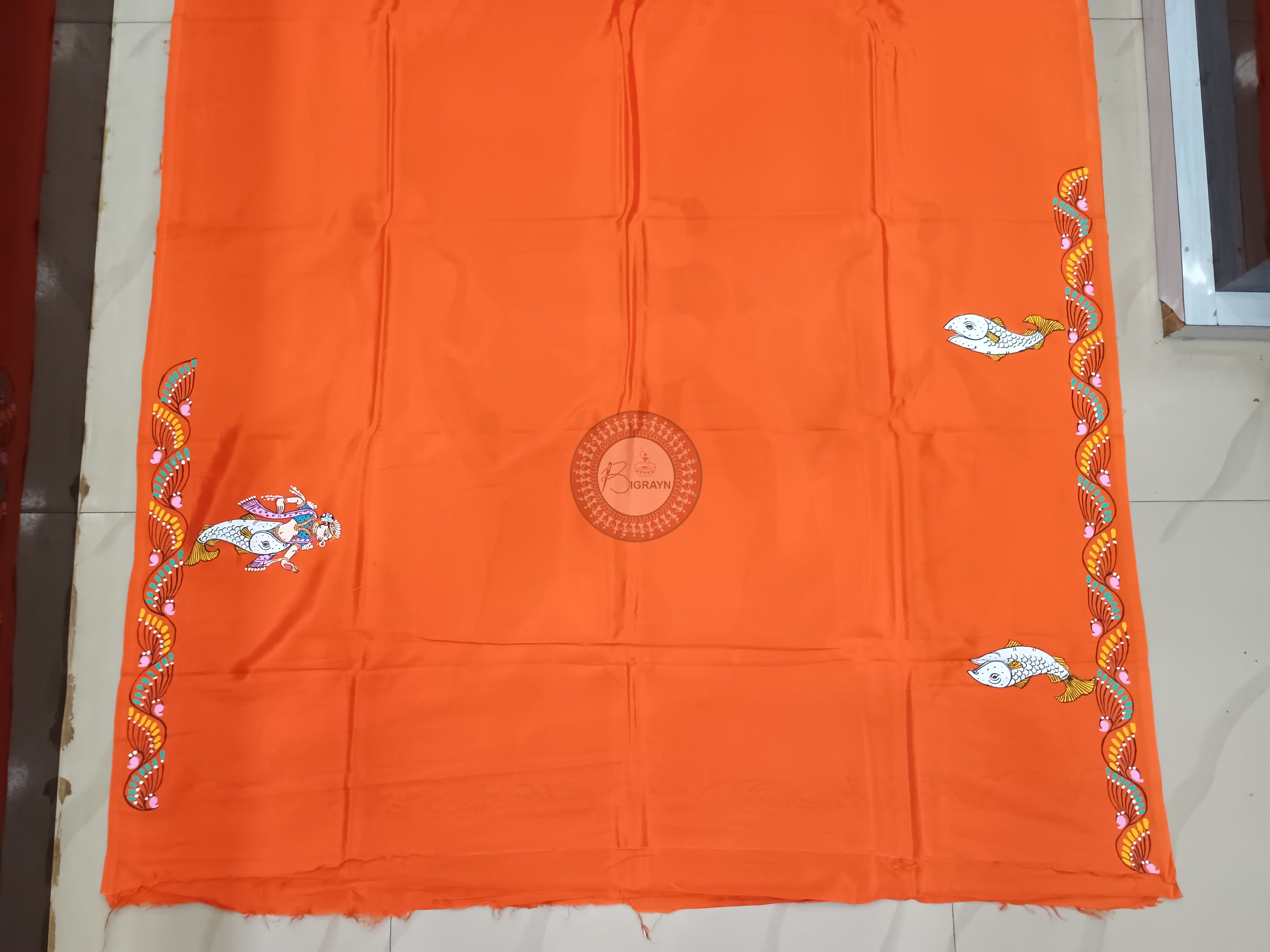 Orange Mastya Kanya Theme Pattachitra Khadi Silk Saree