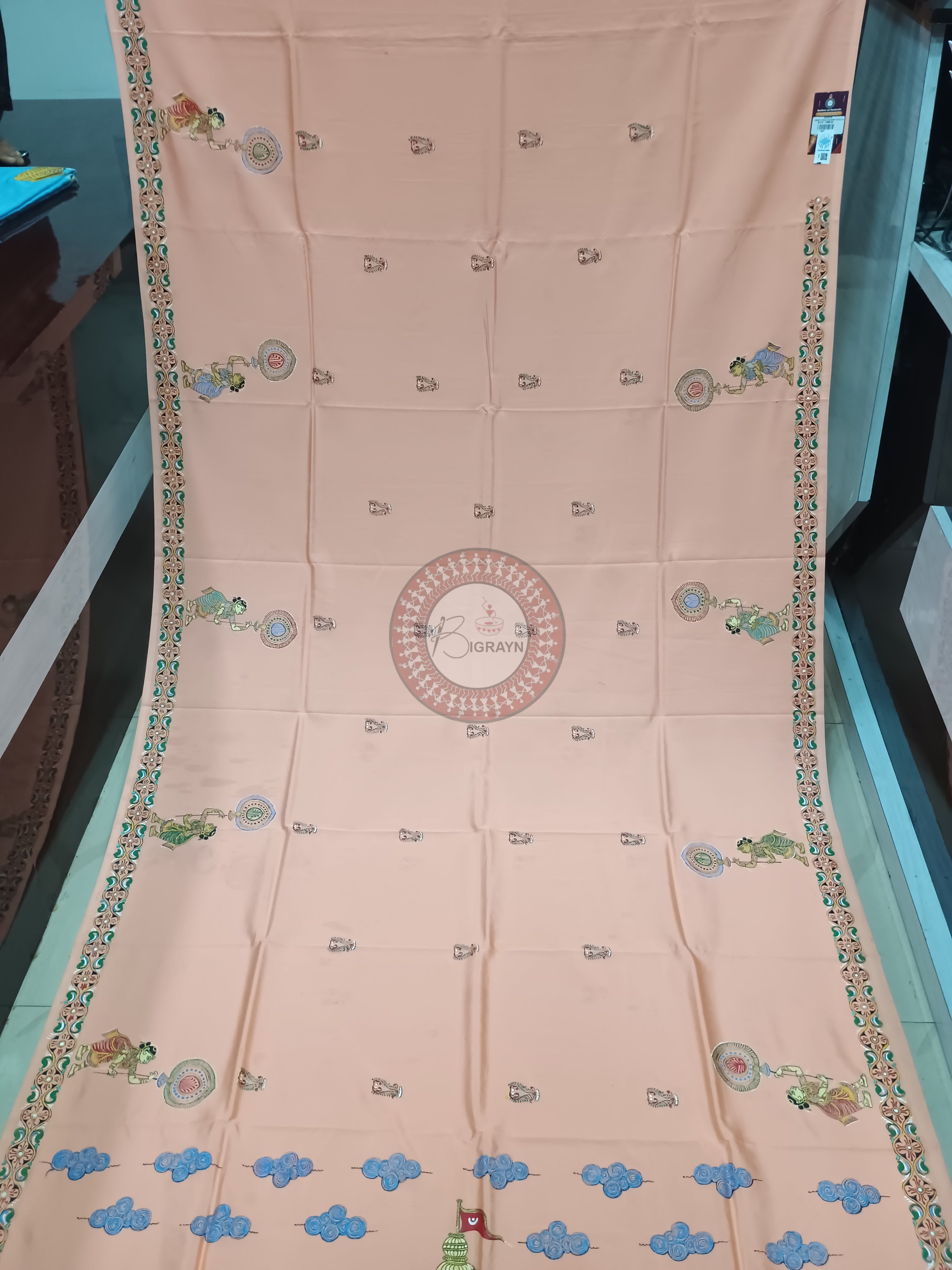 Peach Kandarp Ratha Theme Pattachitra Khadi Silk Saree