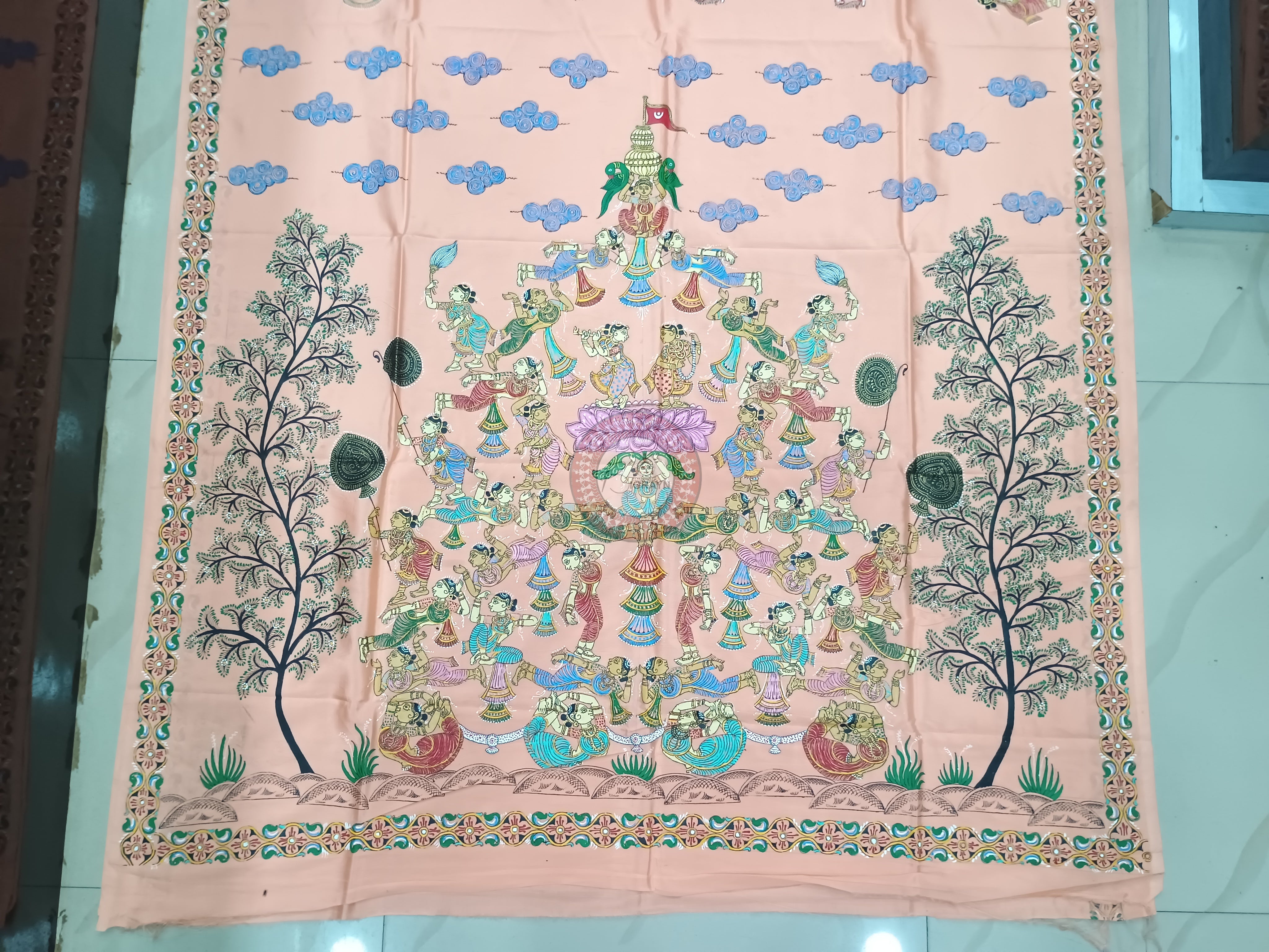 Peach Kandarp Ratha Theme Pattachitra Khadi Silk Saree