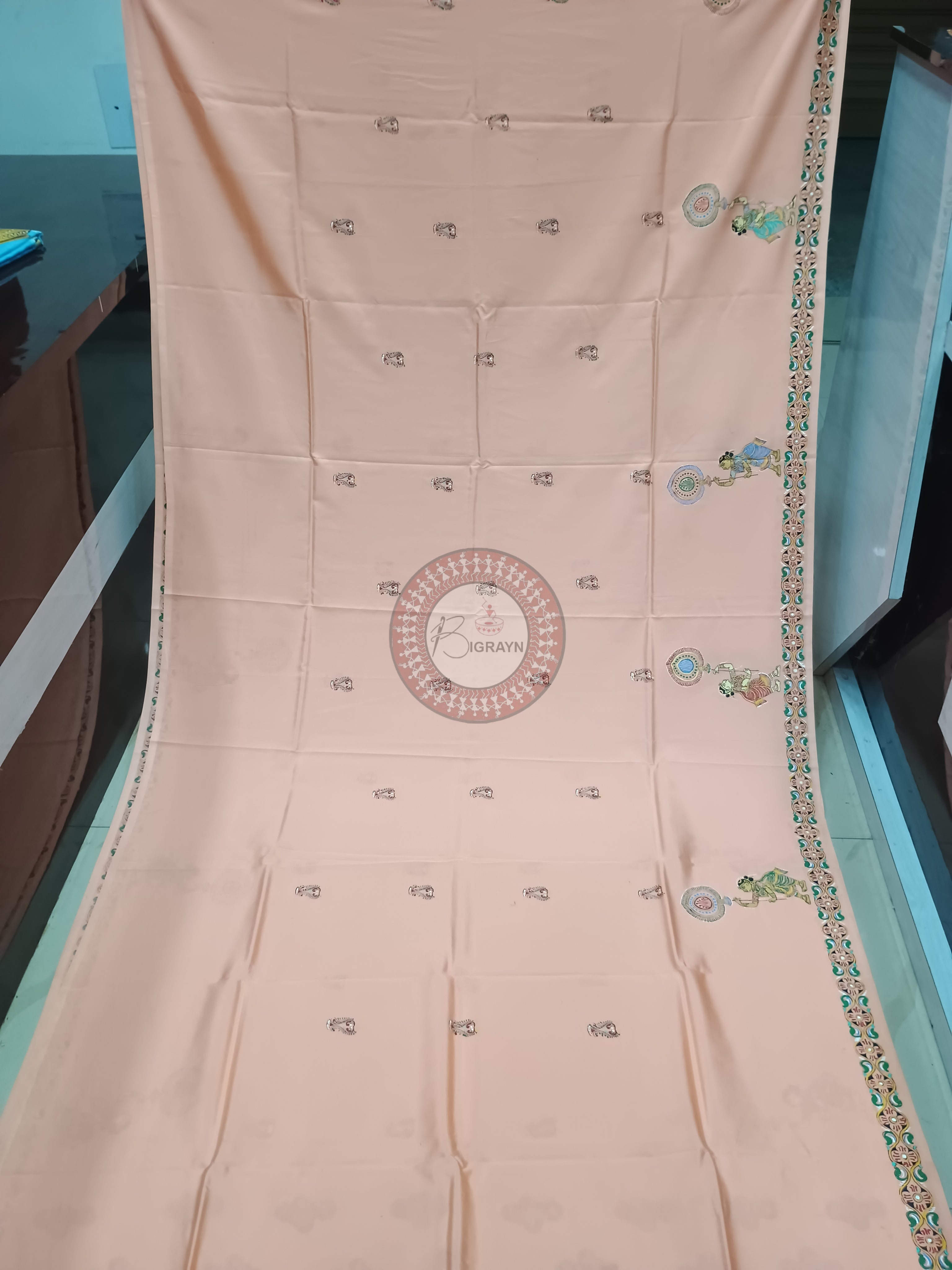 Peach Kandarp Ratha Theme Pattachitra Khadi Silk Saree