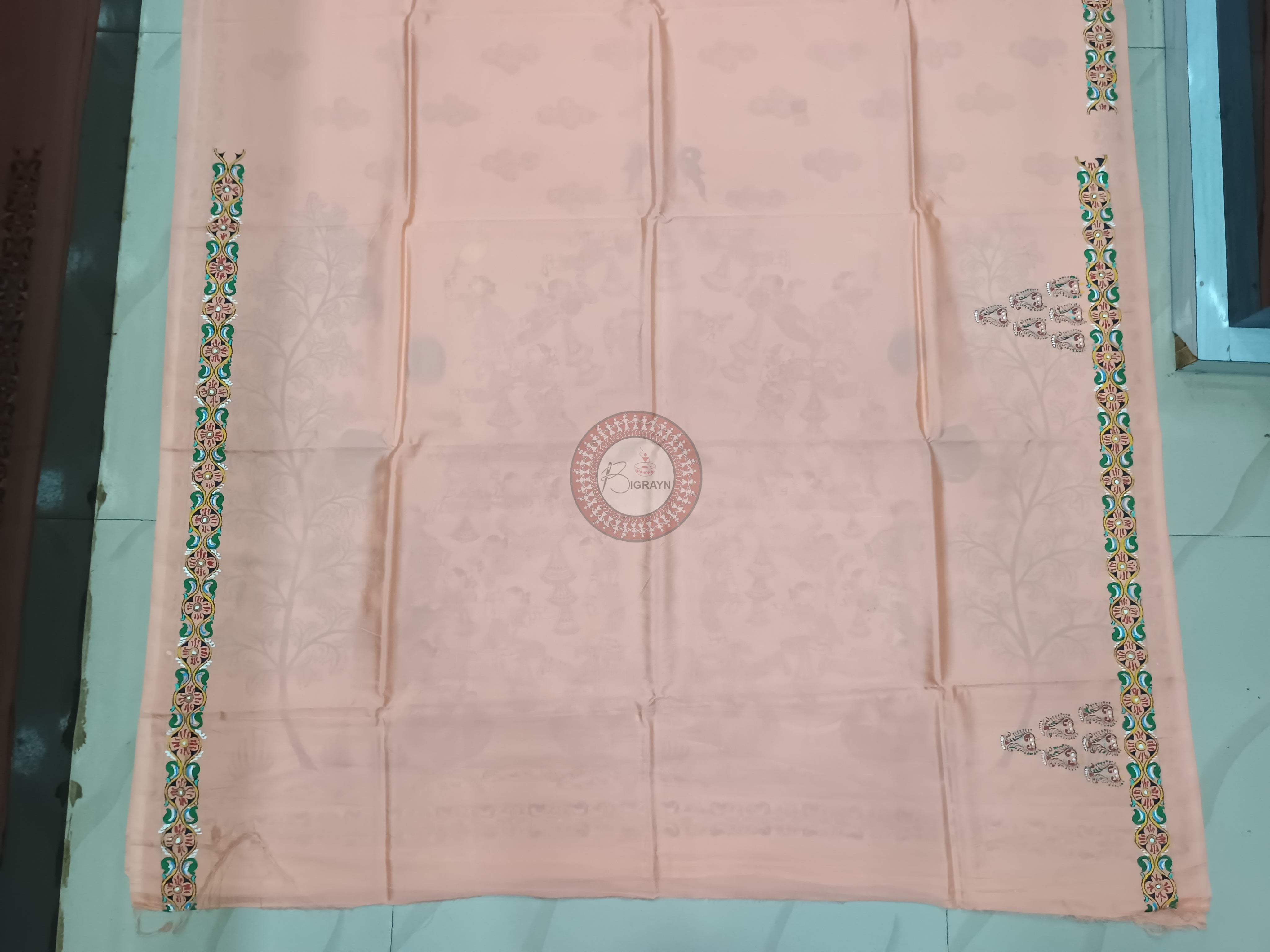 Peach Kandarp Ratha Theme Pattachitra Khadi Silk Saree