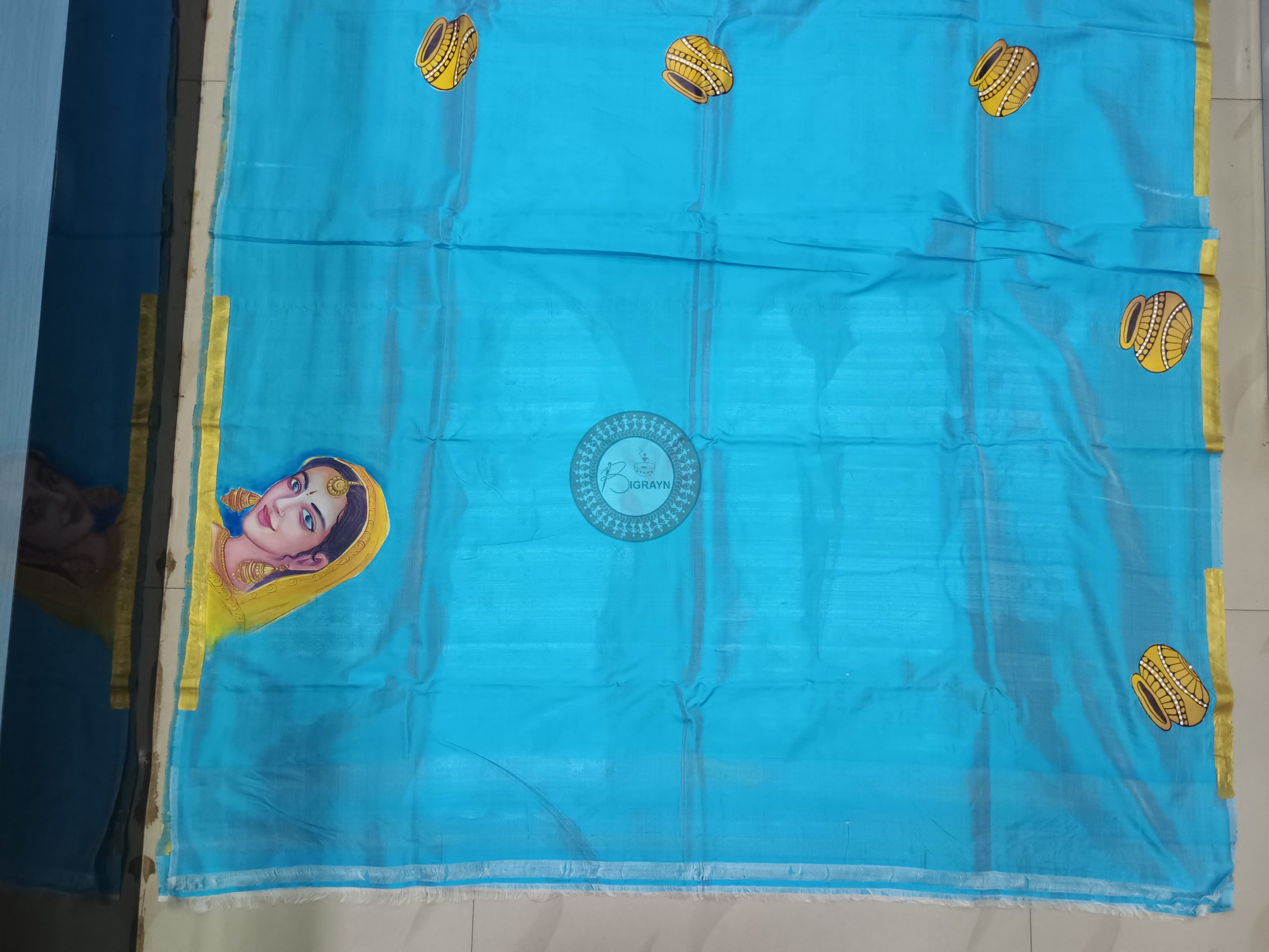 Sky Rajastani Art Theme Pattachitra Sambalpuri Silk Saree