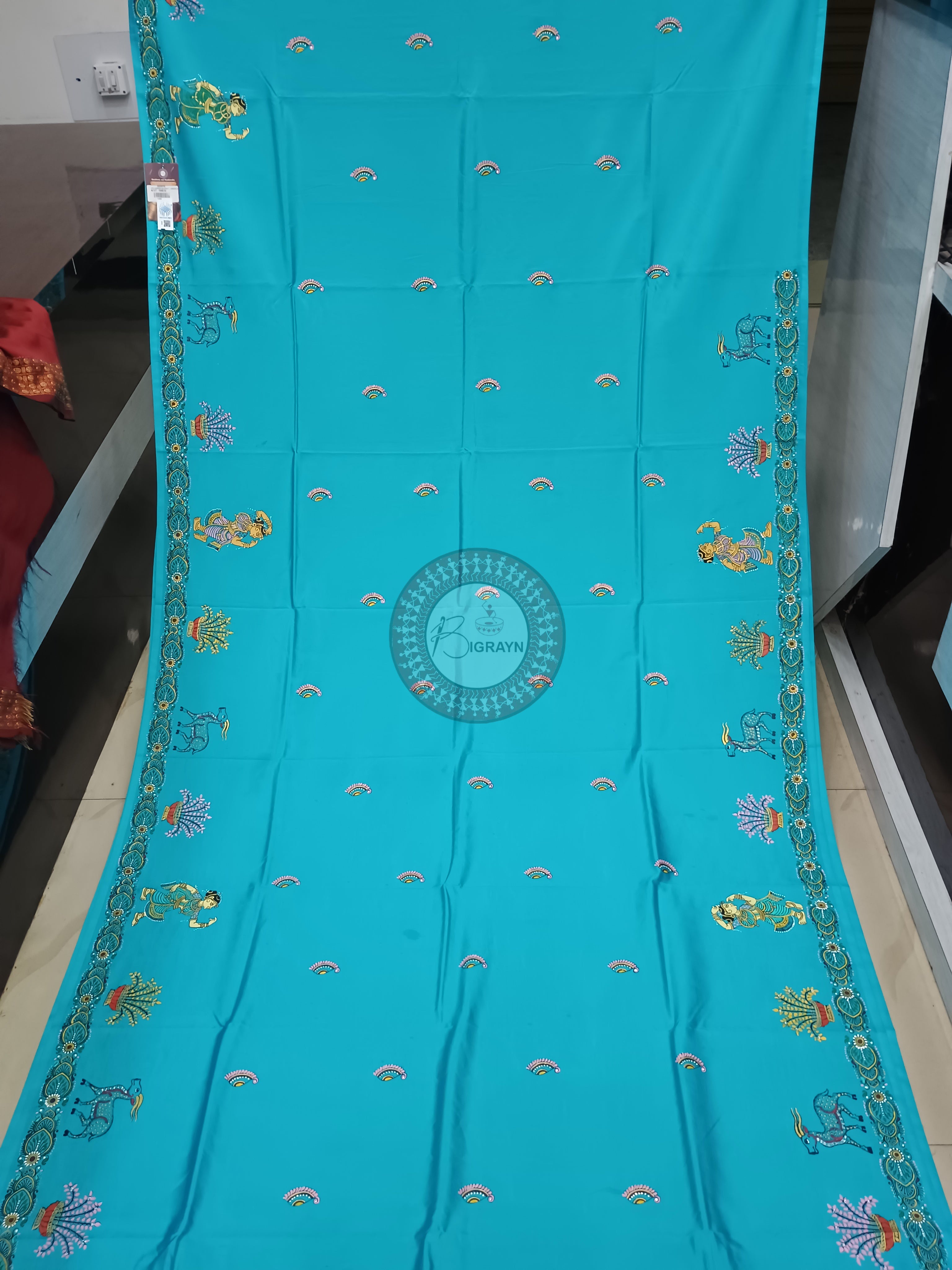 Copper Sulphate Dancer Theme Pattachitra Khadi Silk Saree