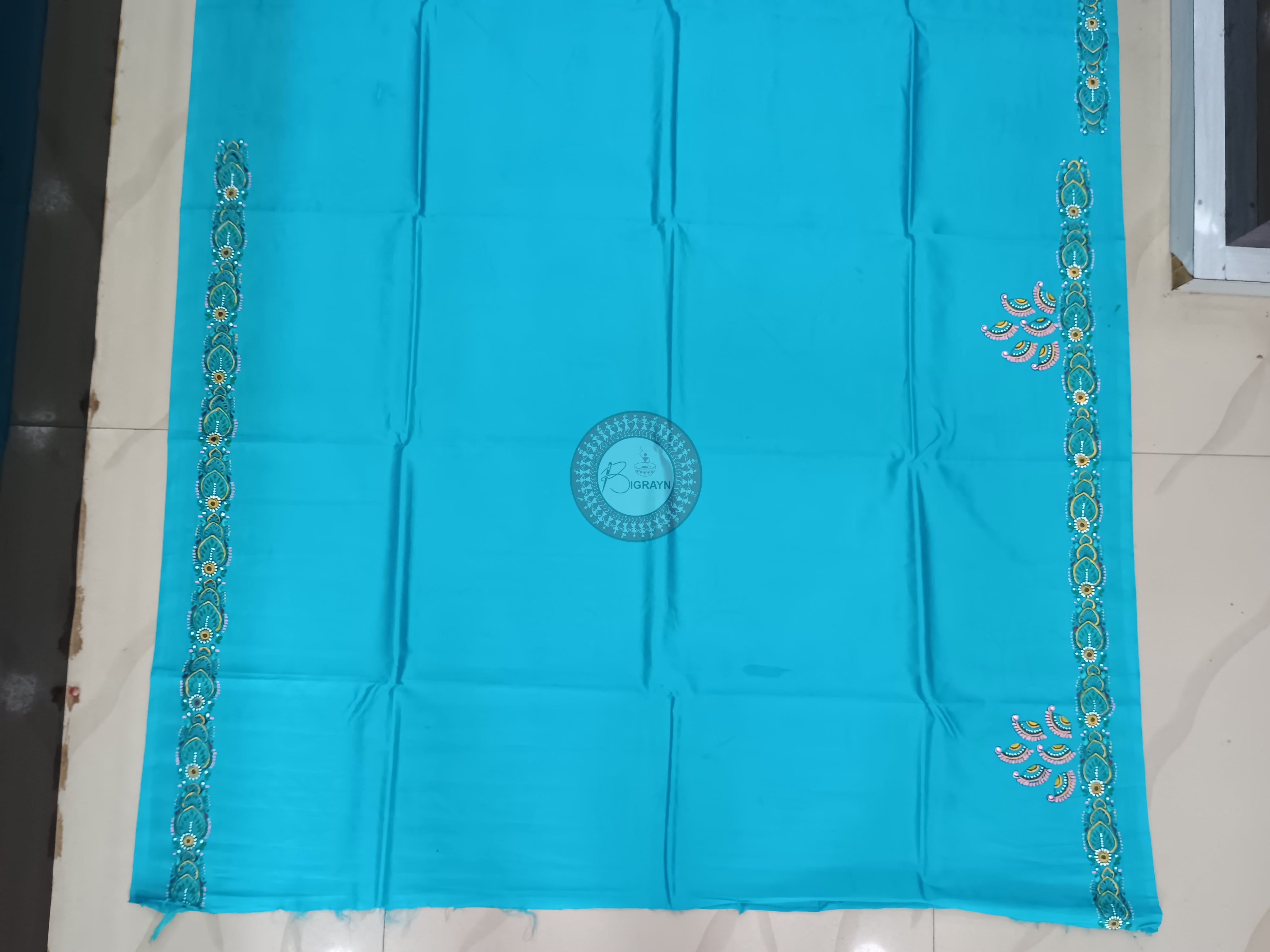 Copper Sulphate Dancer Theme Pattachitra Khadi Silk Saree
