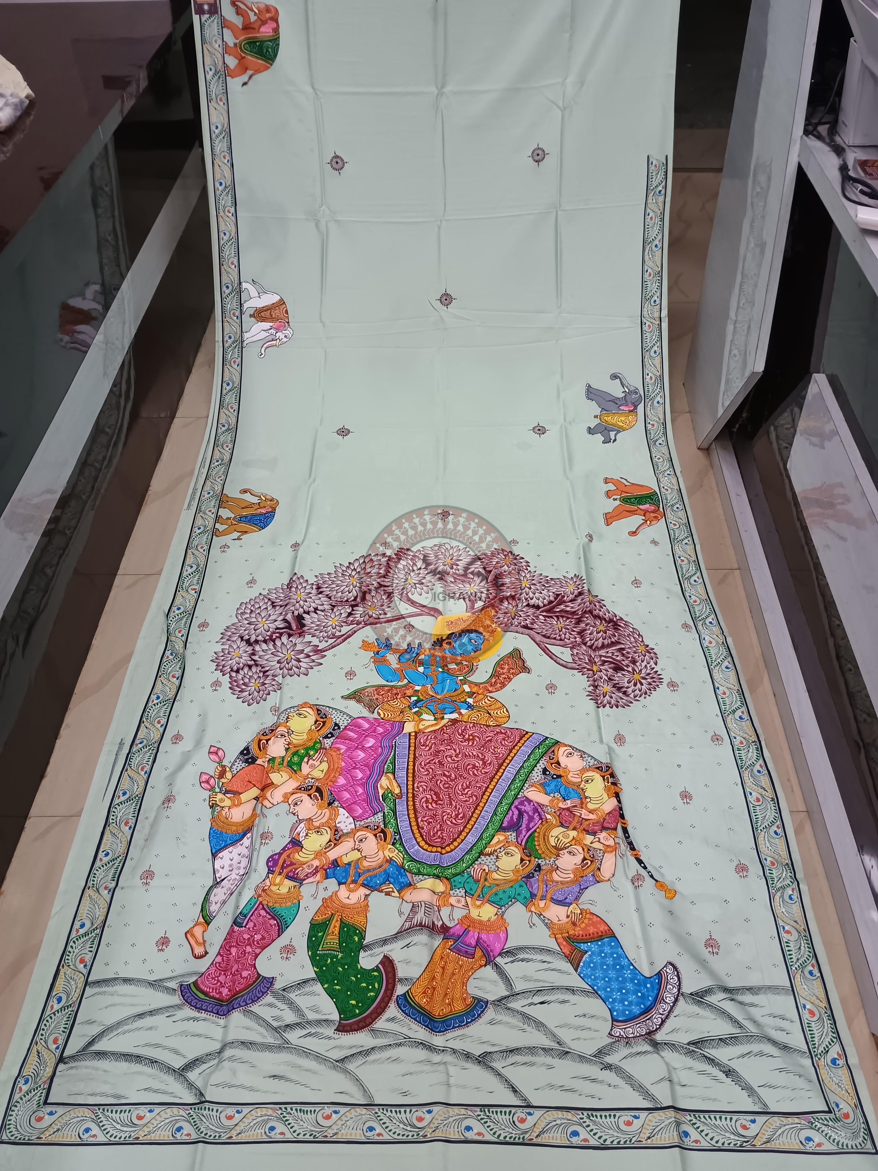 Aqua Kandarp Hasti Theme Pattachitra Khadi Silk Saree