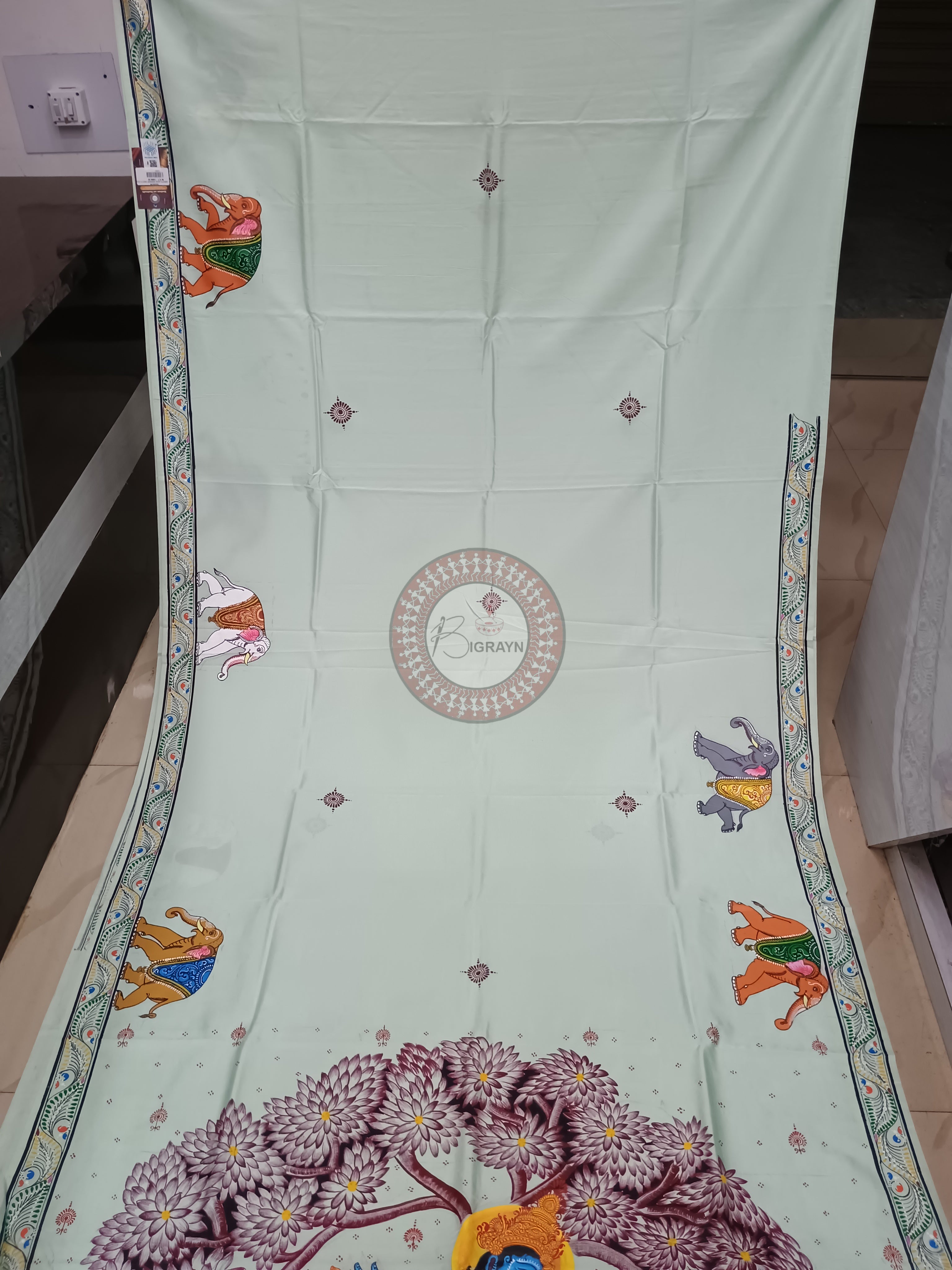 Aqua Kandarp Hasti Theme Pattachitra Khadi Silk Saree